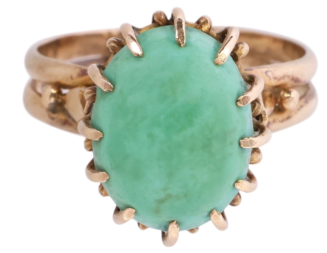 ESTATE 14KT YELLOW GOLD & OVAL GREEN TURQUOISE CABOCHON RING (1 of 5)