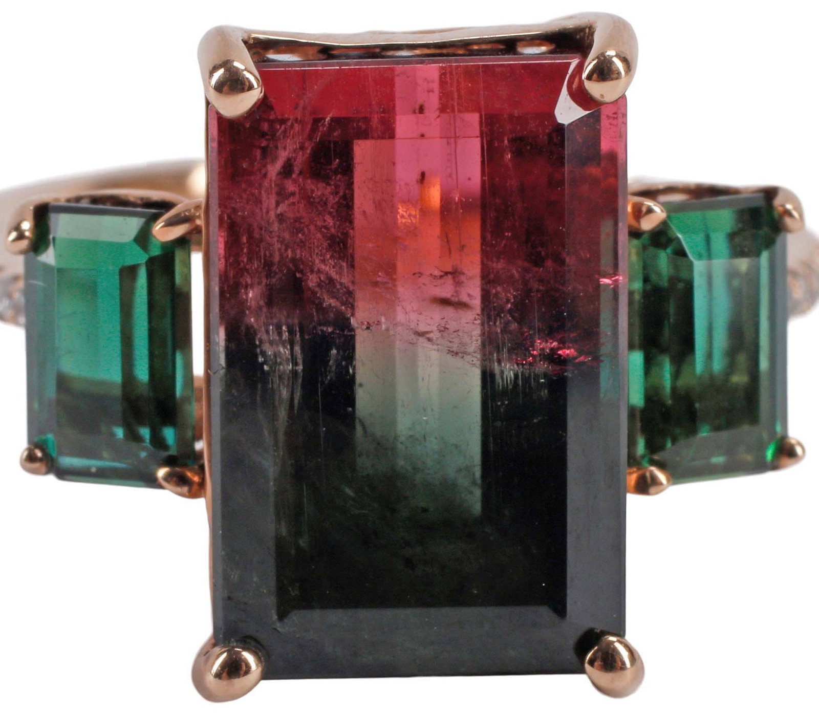 ESTATE 14KT ROSE GOLD, BICOLOR TOURMALINE & DIAMOND RING (1 of 6)