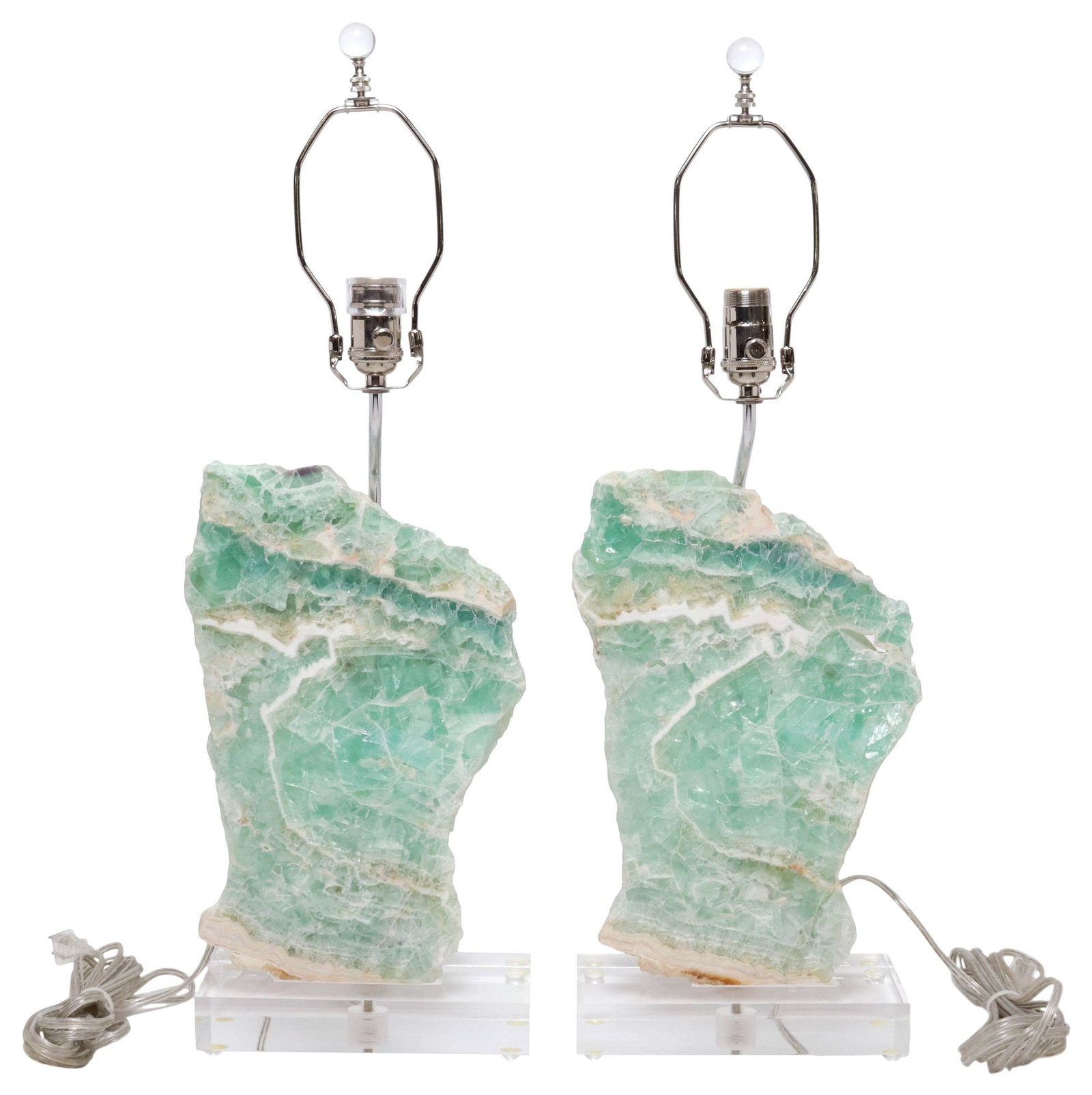 (2) GEOLOGICAL GREEN FLUORITE SPECIMEN 1-LIGHT TABLE LAMPS (1 of 5)