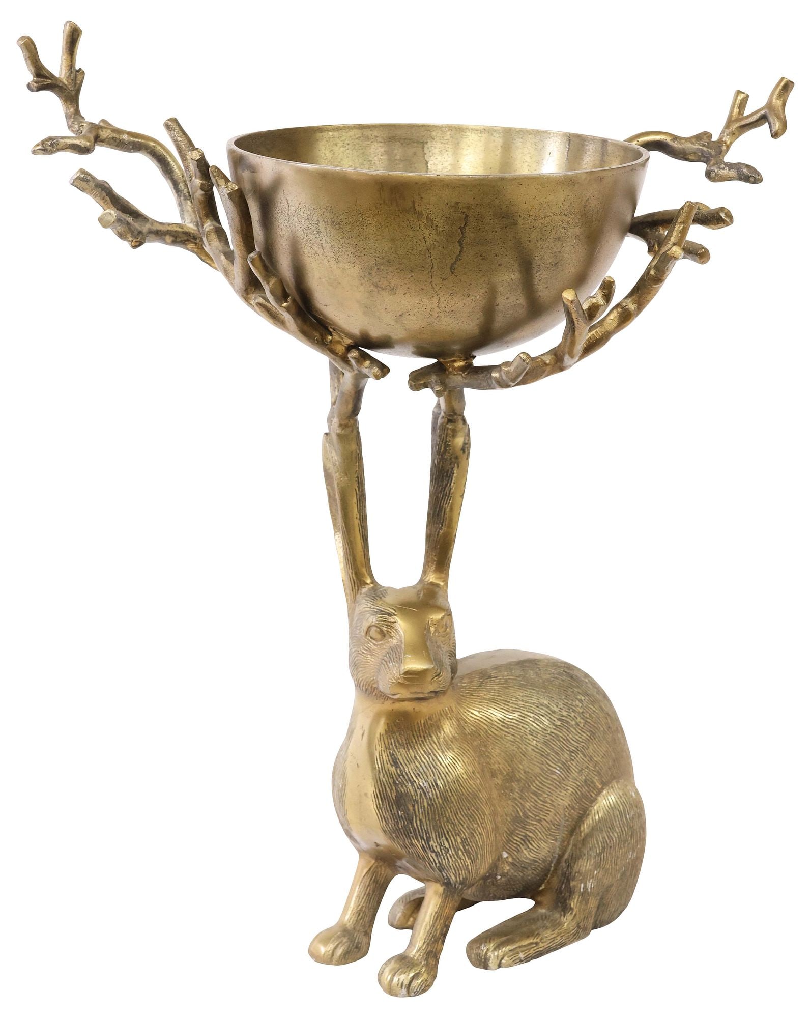LARGE CONTEMPORARY 'ERIC BRANCH BOWL' METAL JACKALOPE CENTERPIECE COMPOTE (1 of 5)