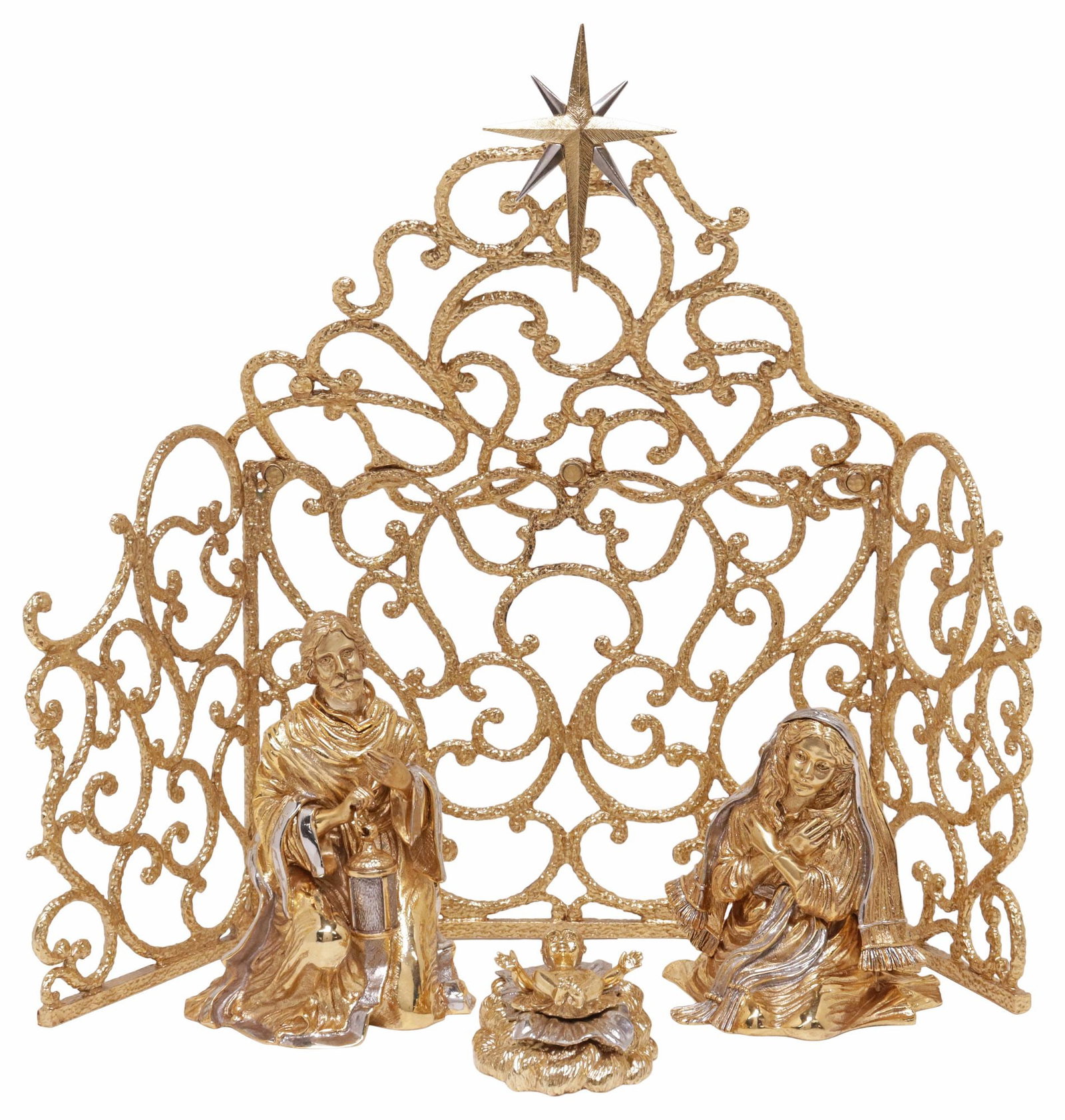 (4) JAY STRONGWATER GILT-METAL CHRISTMAS NATIVITY SET, FIGURES & CRECHE (1 of 8)