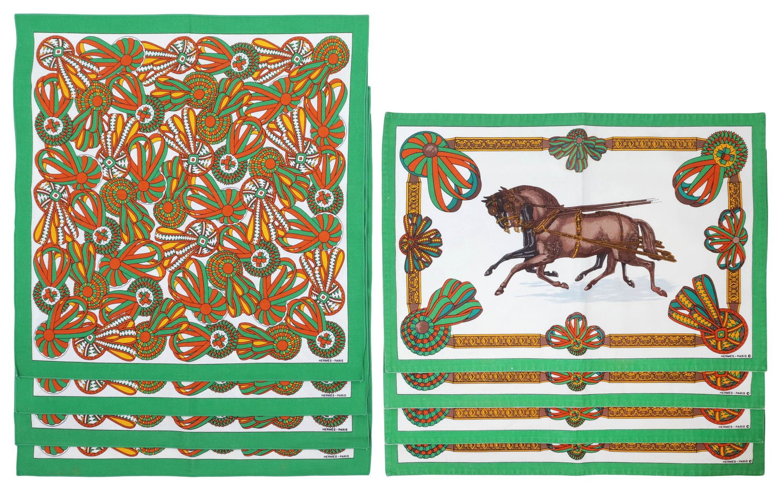 (8) DESIGNER HERMES TABLE LINENS, EQUESTRIAN PLACEMATS & RIBBON NAPKINS (1 of 8)