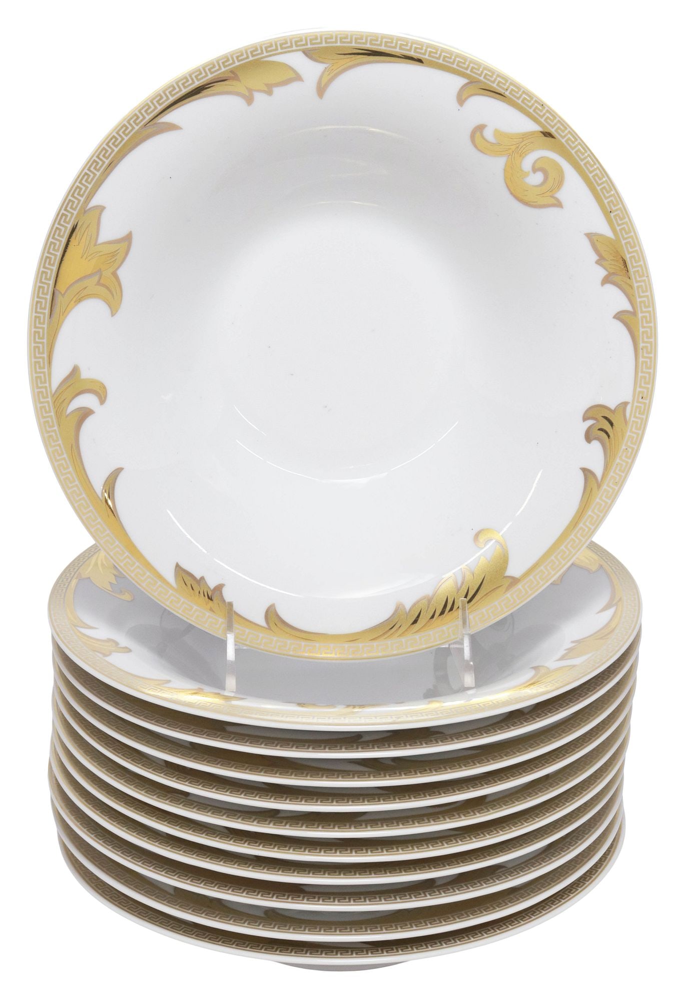 (11) VERSACE FOR ROSENTHAL 'ARABESQUE GOLD' PORCELAIN RIM SOUP BOWLS (1 of 5)