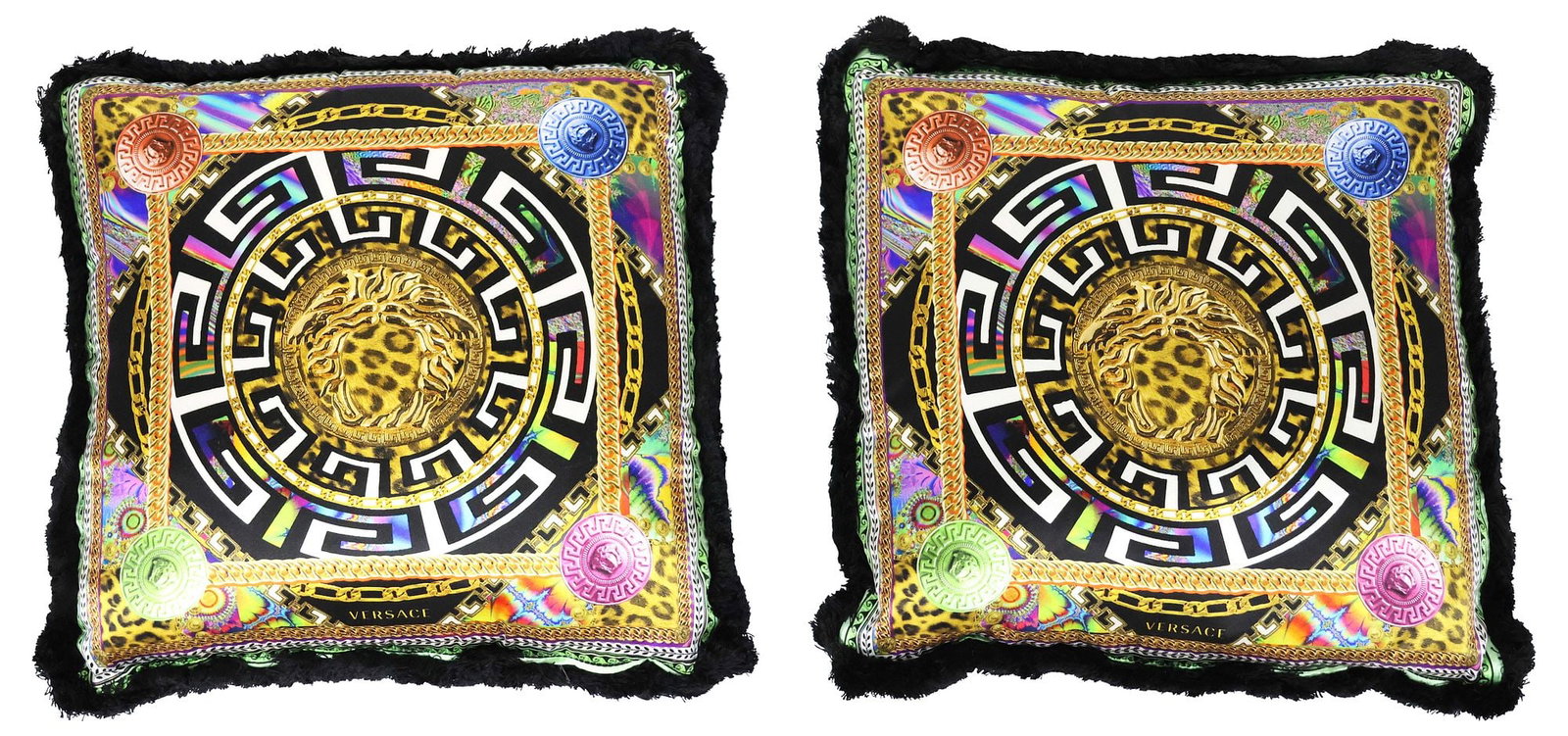 (2) DESIGNER VERSACE HOME SILK & FRINGE THROW PILLOWS / CUSHIONS (1 of 5)