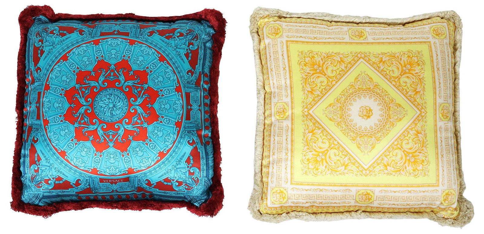 (2) DESIGNER VERSACE HOME SILK & FRINGE THROW PILLOWS / CUSHIONS (1 of 5)