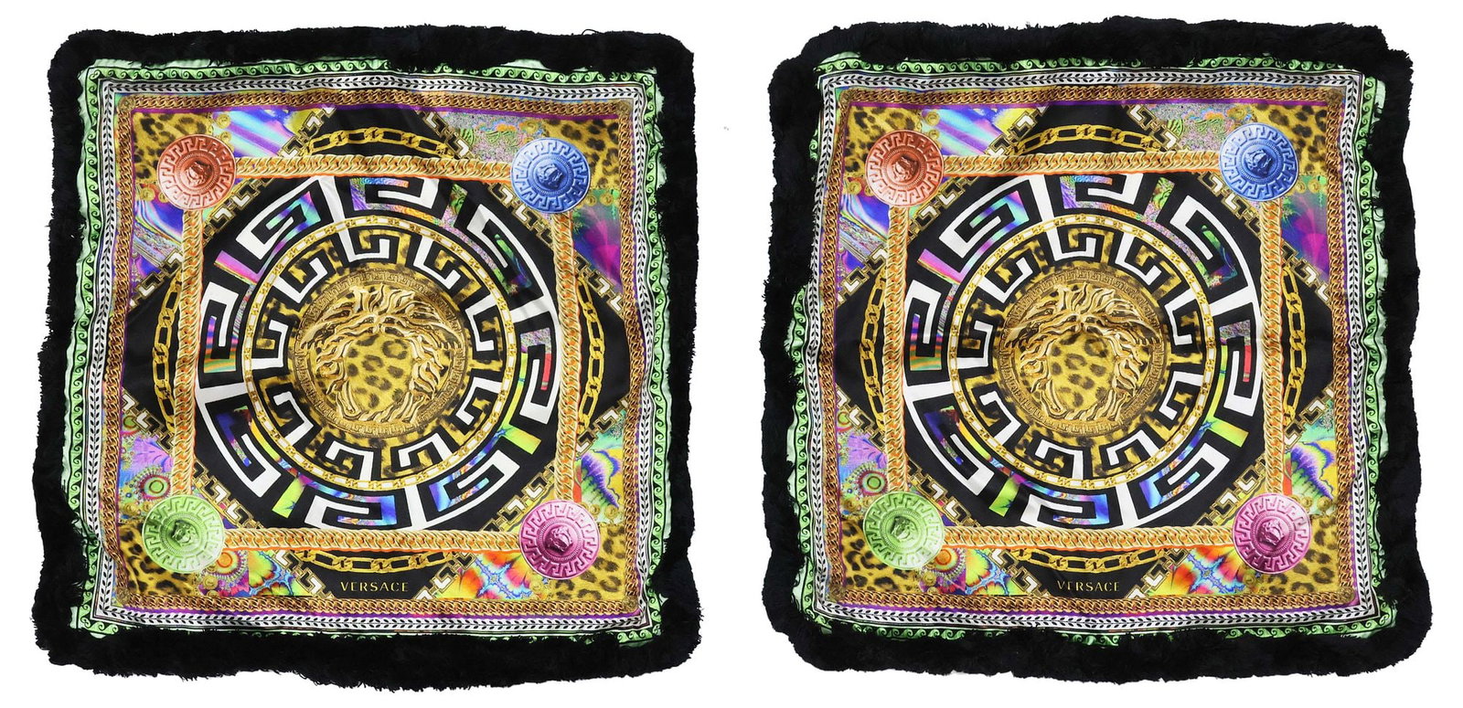 (2) DESIGNER VERSACE HOME SILK & FRINGE THROW PILLOW COVERS (1 of 3)
