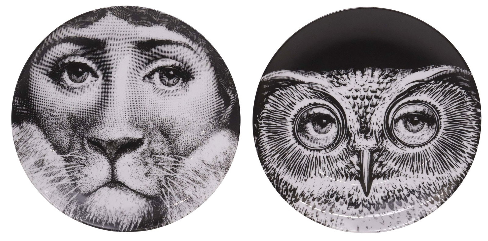 (2) PIERO FORNASETTI 'TEMA E VARIAZIONI' PORCELAIN PLATES, NO. 105 & 143: (lot of 2) "Tema e Variazioni (Themes and Variations)" series porcelain plates, with designs after Piero Fornasetti (Italian, 1913-1988), each housed in branded presentation box, retaining branded ser