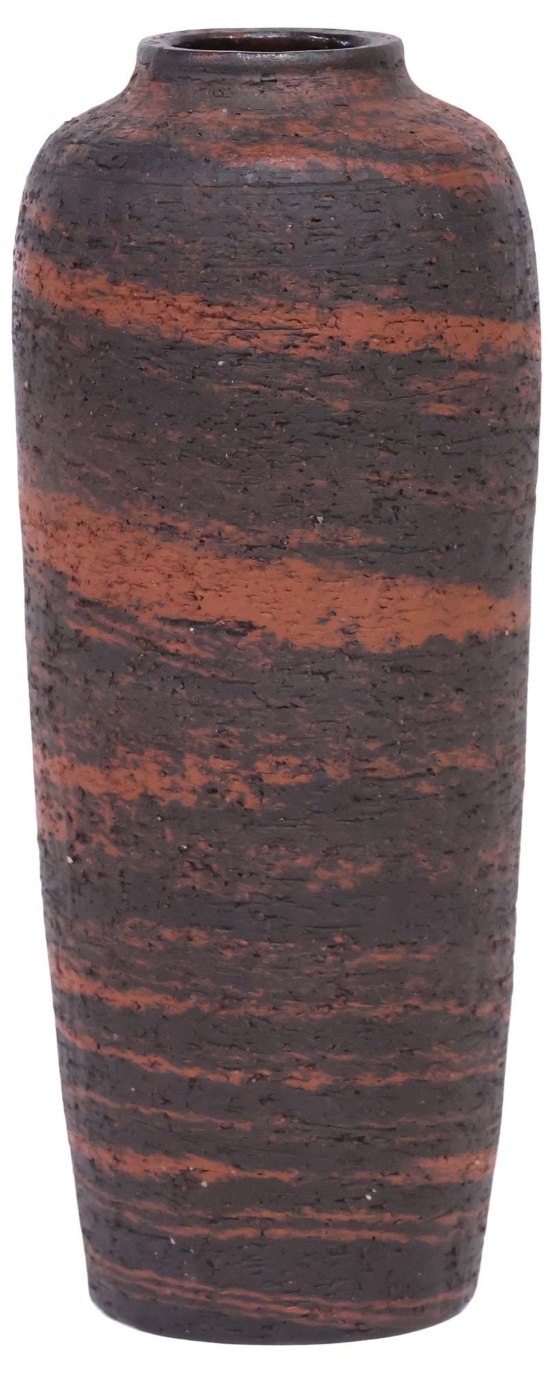 GUNNAR NYLUND (SWEDISH, D.1997) FOR NYMOLLE STUDIO ART POTTERY VASE: Studio glazed art pottery vase, Gunnar Nylund (Swedish, 1904-1997) for Nymolle Keramik, Denmark, c.1950s-1960s, of tapering cylindrical form, with dark brown and red striations, approx 10.25"h, 4"diam