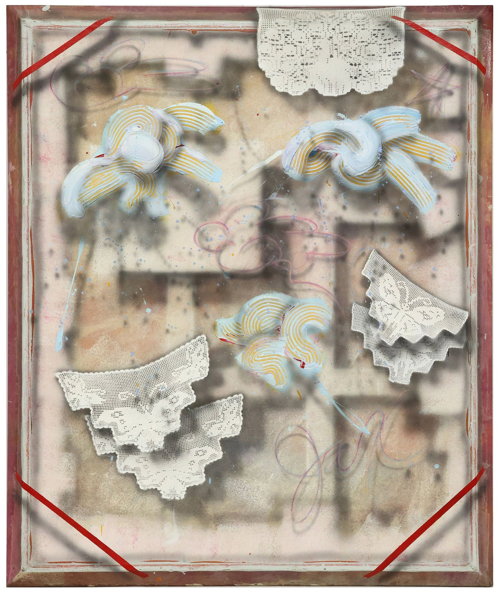 JACK LEMBECK (B.1942) ABSTRACT ACRYLIC ON CANVAS PAINTING, 72" X 60": Gallery-wrapped acrylic on canvas painting, "The Holy Peacock," signed lower right Jack (Jack Lembeck, New York, b.1942), additional artist signature canvas verso, titled, dated 1983, retaining Doyle