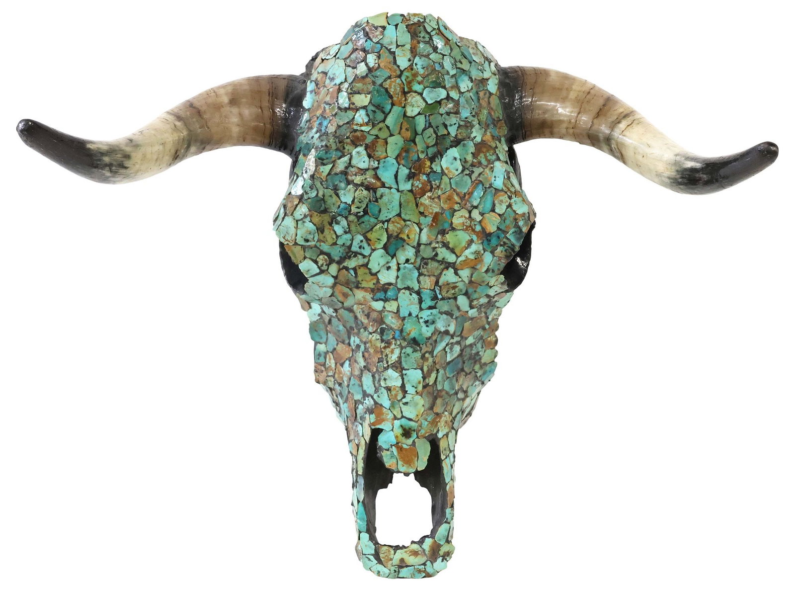 SOUTHWEST STYLE TURQUOISE-ENCRUSTED TAXIDERMY BULL SKULL (1 of 3)