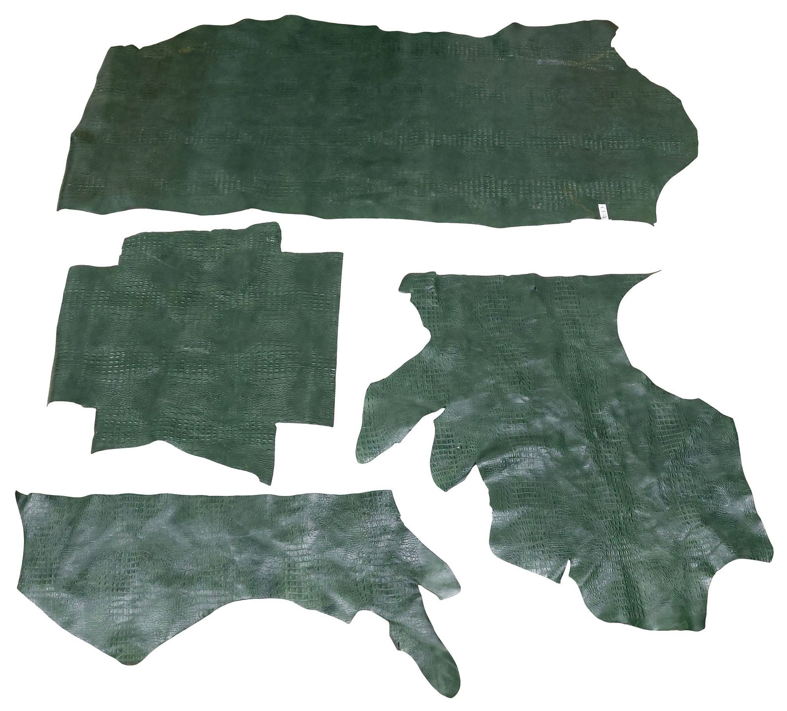 (4) EMBOSSED LEATHER CROCODILE PRINT UPHOLSTERY FRAGMENTS (1 of 4)