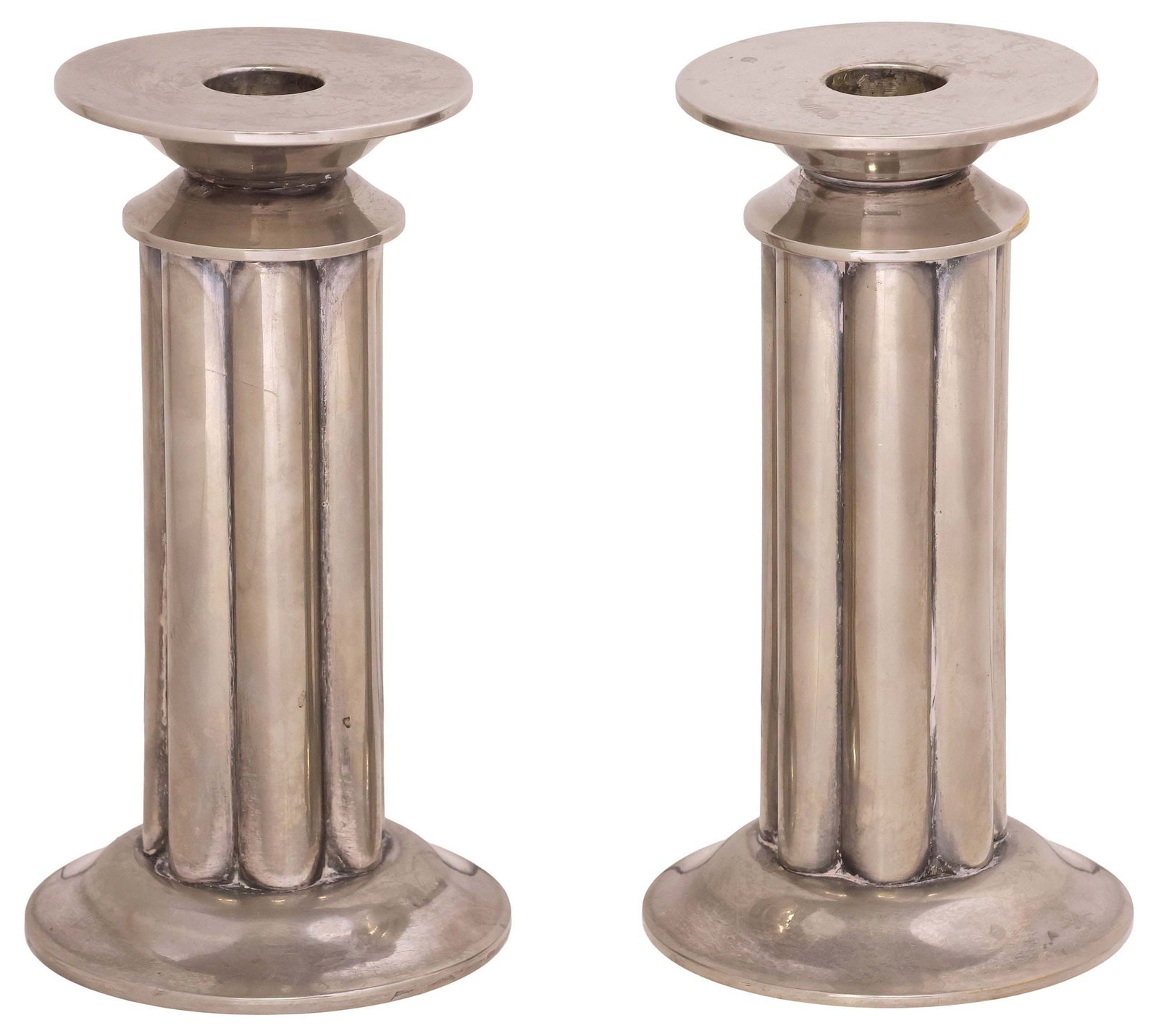 (PR) POSTMODERN ROBERT STERN FOR SWID POWELL SILVERPLATE 'CENTURY' CANDLESTICKS (1 of 5)