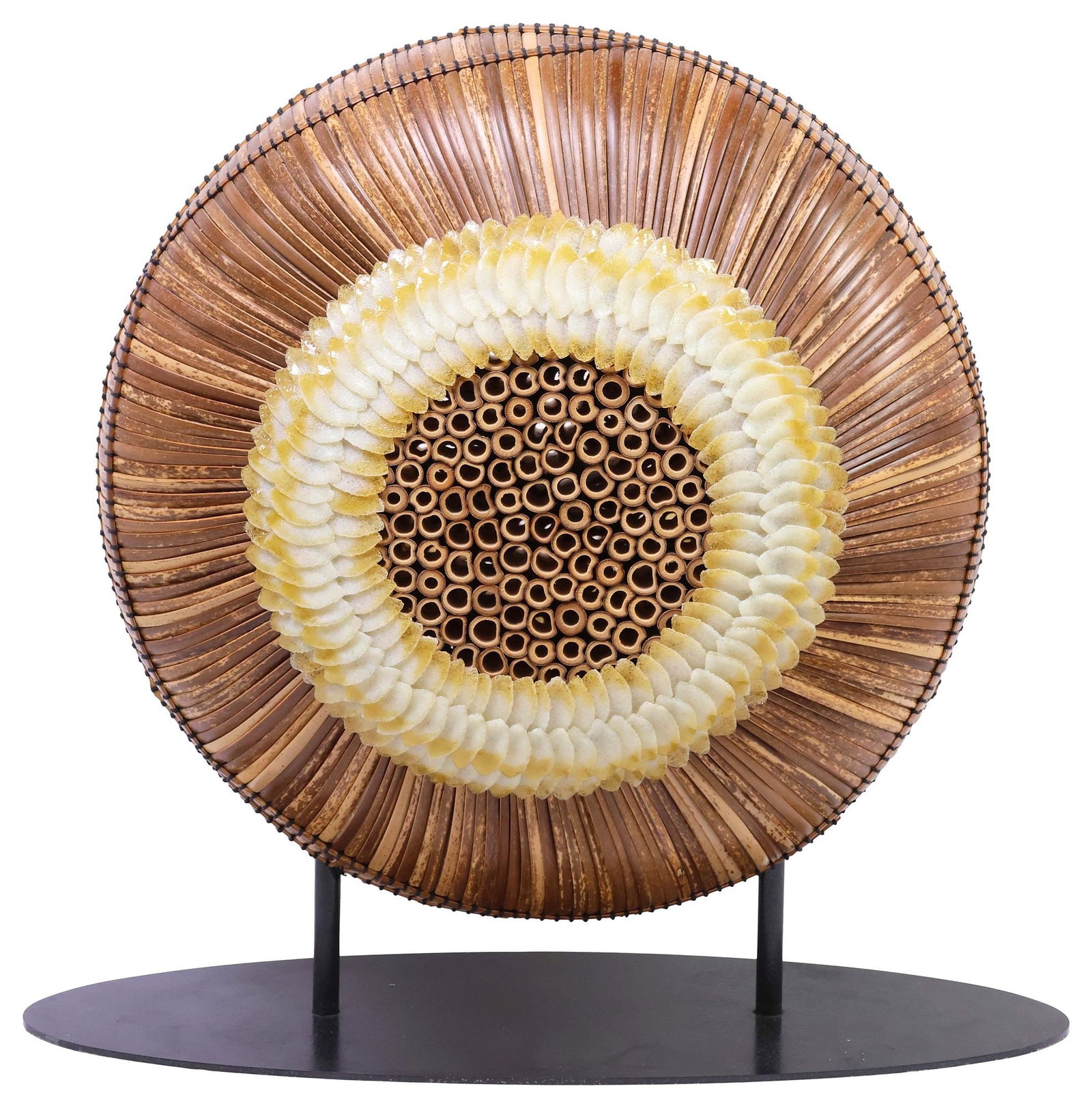 LARGE CHARISSA BROCK (ATTRIB.) 'LUCIENT BLOOM' BAMBOO & GLASS SCULPTURE, 19"H (1 of 5)