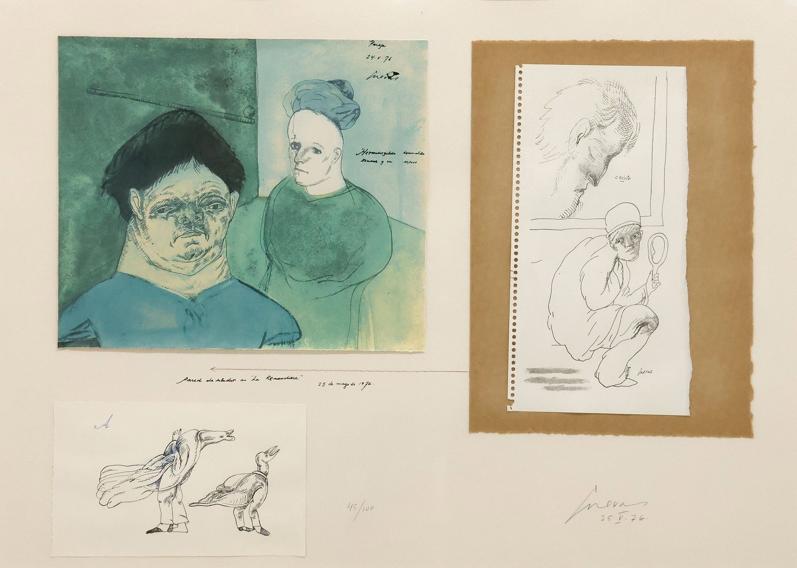 JOSE LUIS CUEVAS (MX, 1934-2017) COLLAGED PRINTS, 'LA RENAUDIERE' (1 of 5)