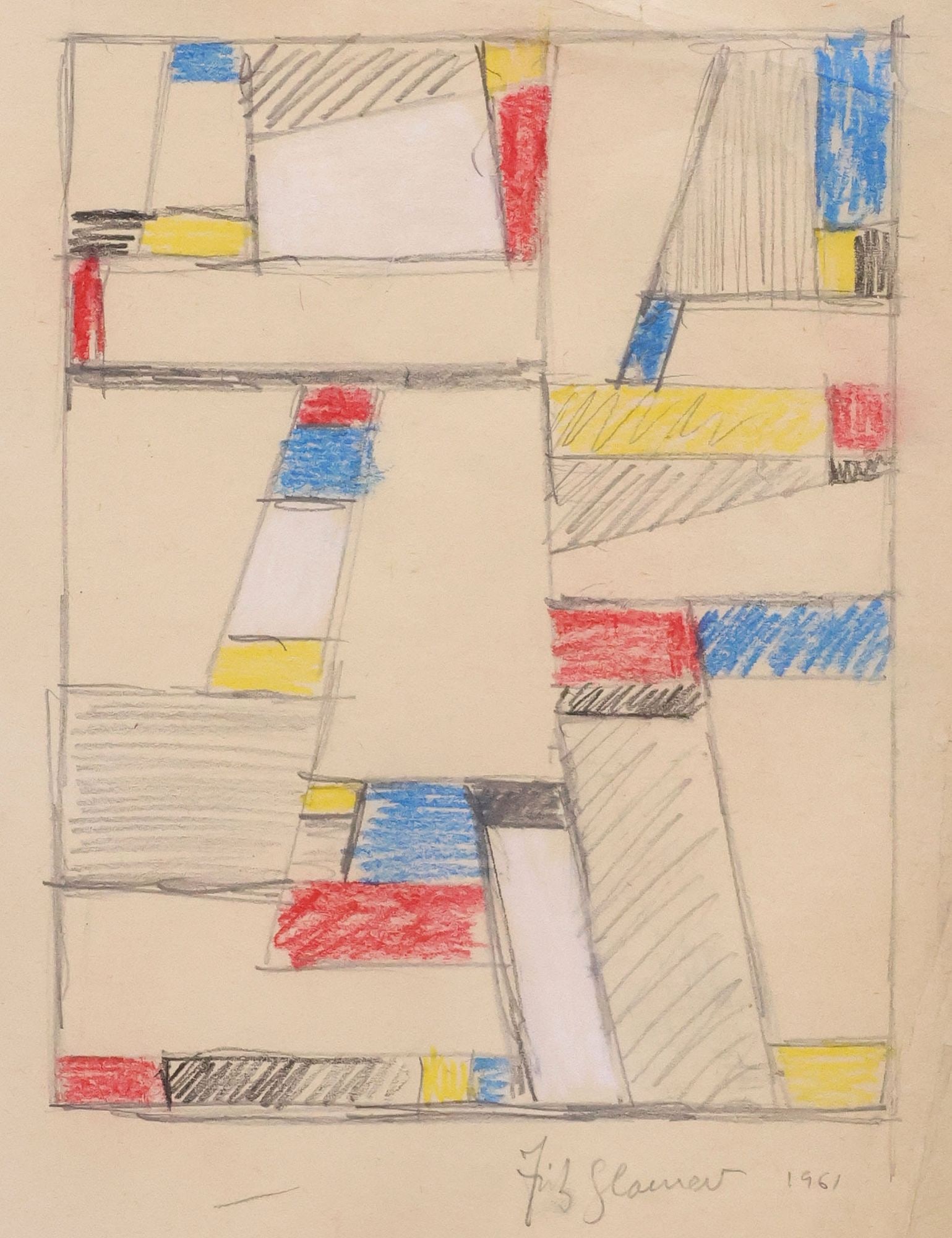 FRITZ GLARNER (1899-1972) COLORED CHALK & GRAPHITE DRAWING (1 of 4)