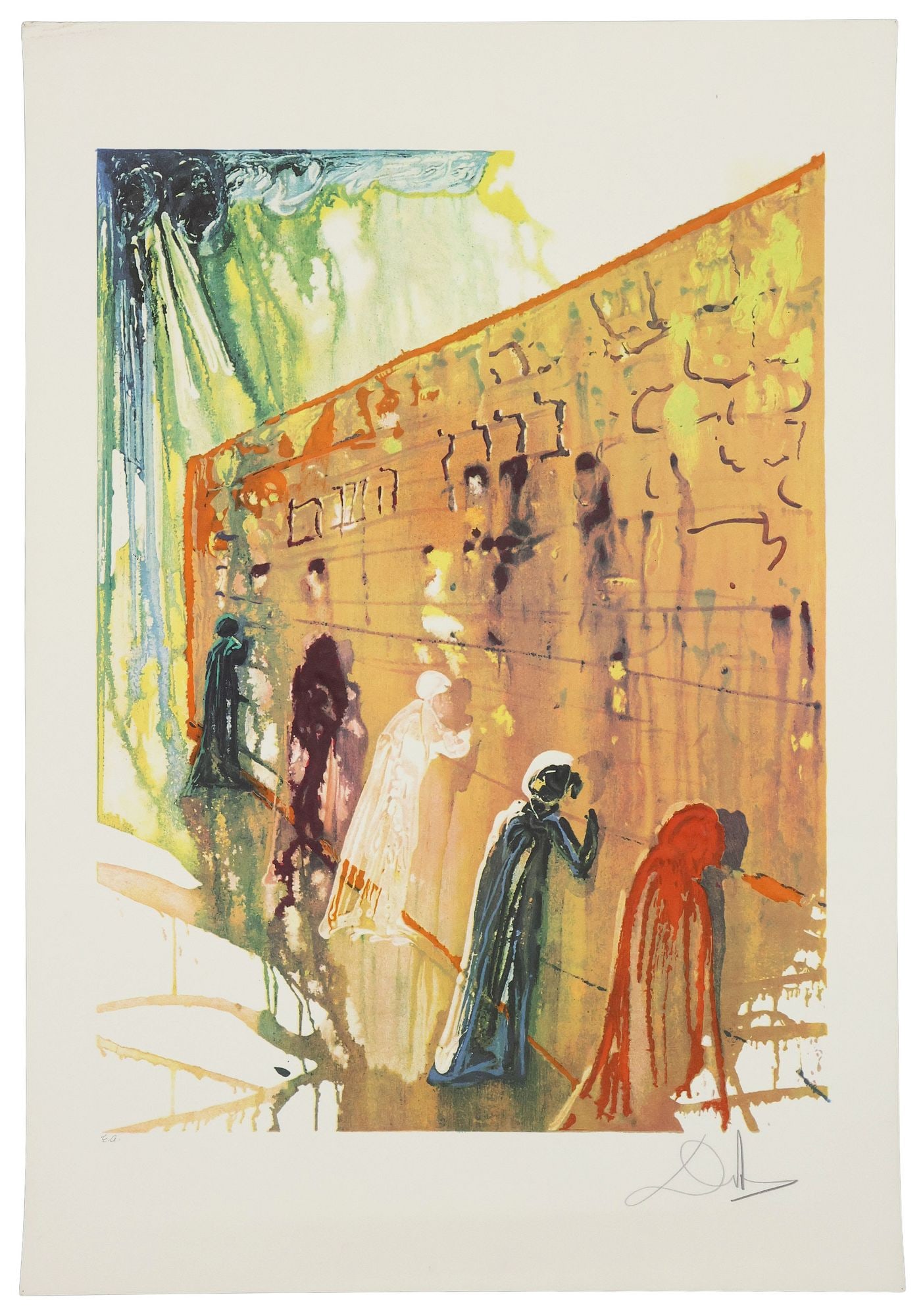 AFTER SALVADOR DALI (1904-1989) OFFSET LITHOGRAPH, 'WAILING WALL': Unframed offset lithograph on paper, "Wailing Wall," after Salvador Dali, (Spanish, 1904-1989), spurious pencil signature lower right, inscribed "ea" lower left (epreuve d'artiste - artist's proof),
