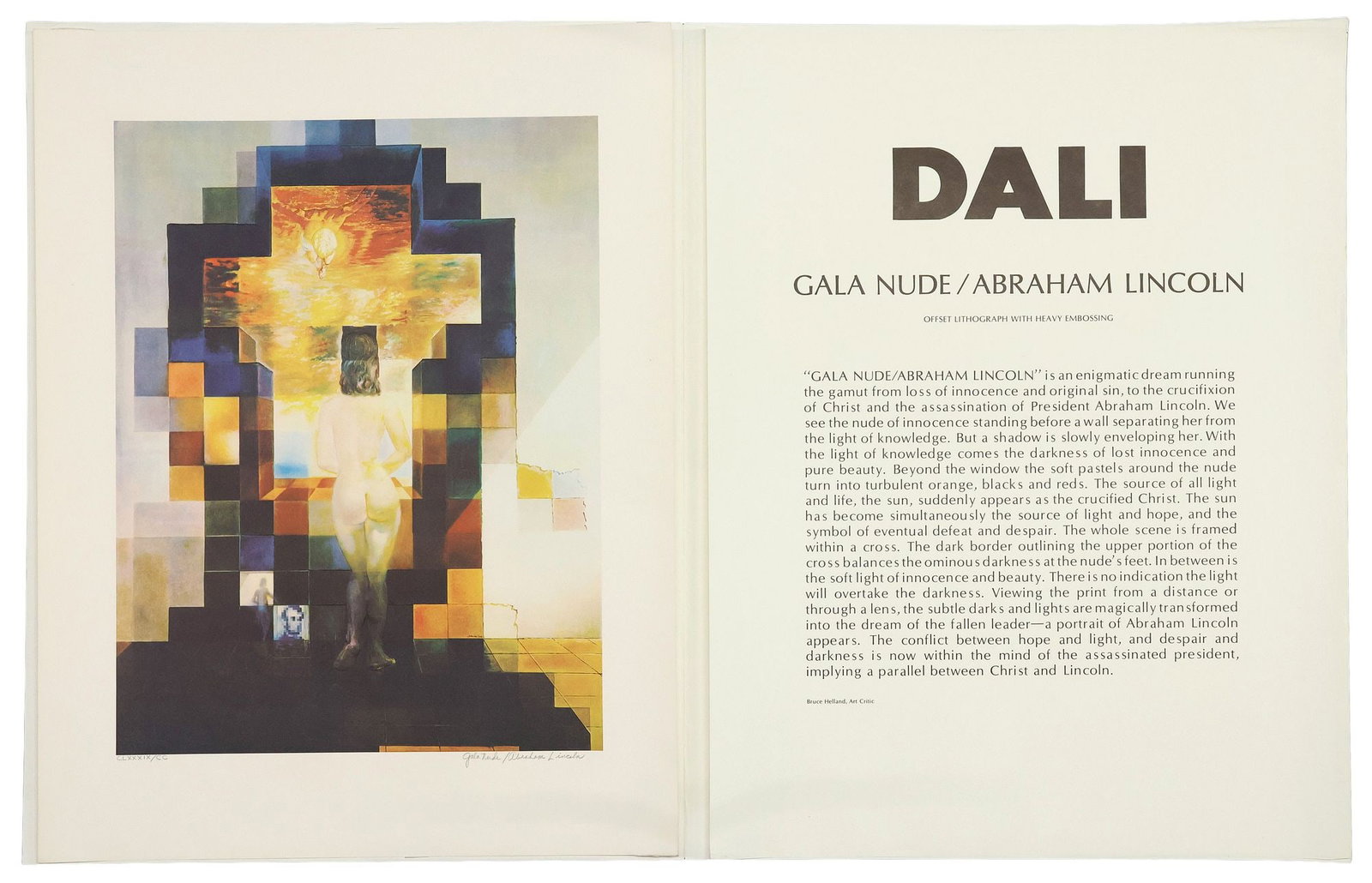 AFTER SALVADOR DALI (1904-1989) LITHOGRAPH 'GALA NUDE / ABRAHAM LINCOLN': Unframed offset lithograph with heavy embossing on paper, "Gala Nude/ Abraham Lincoln," after Salvador Dali (Spanish, 1904-1989), titled in pencil lower right, numbered 39/ 200 lower left,