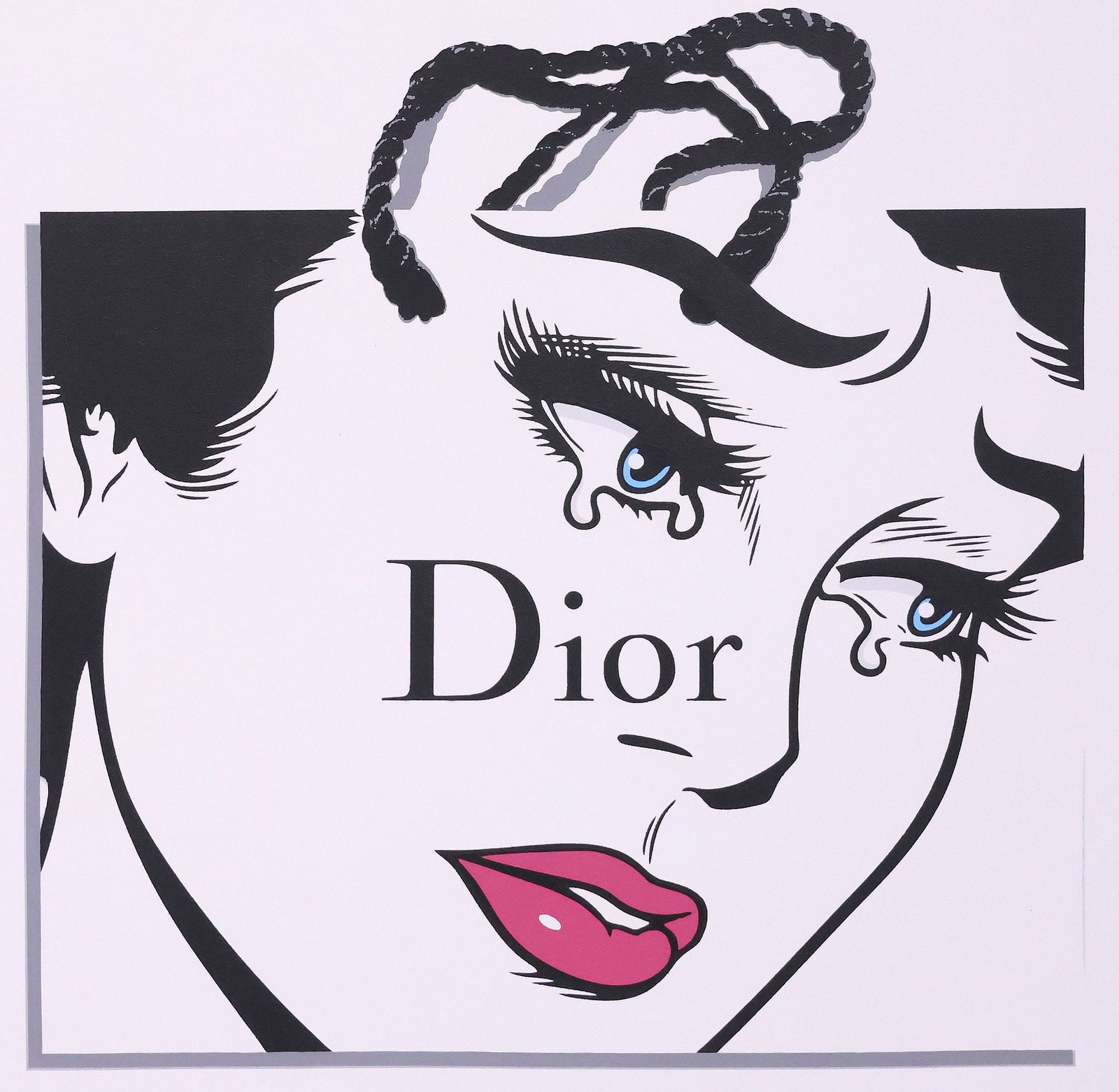 BEN FROST (B.1975) POP ART SCREENPRINT COLLAGE ON CANVAS, 'DIOR': Framed screenprint collage on canvas, "Dior," signed verso Ben Frost (Australian, b.1975), titled, numbered 1/ 5, and dated 2018 verso, approx 30"h, 30"w, 5.75lbs **Provenance: Treasures from the