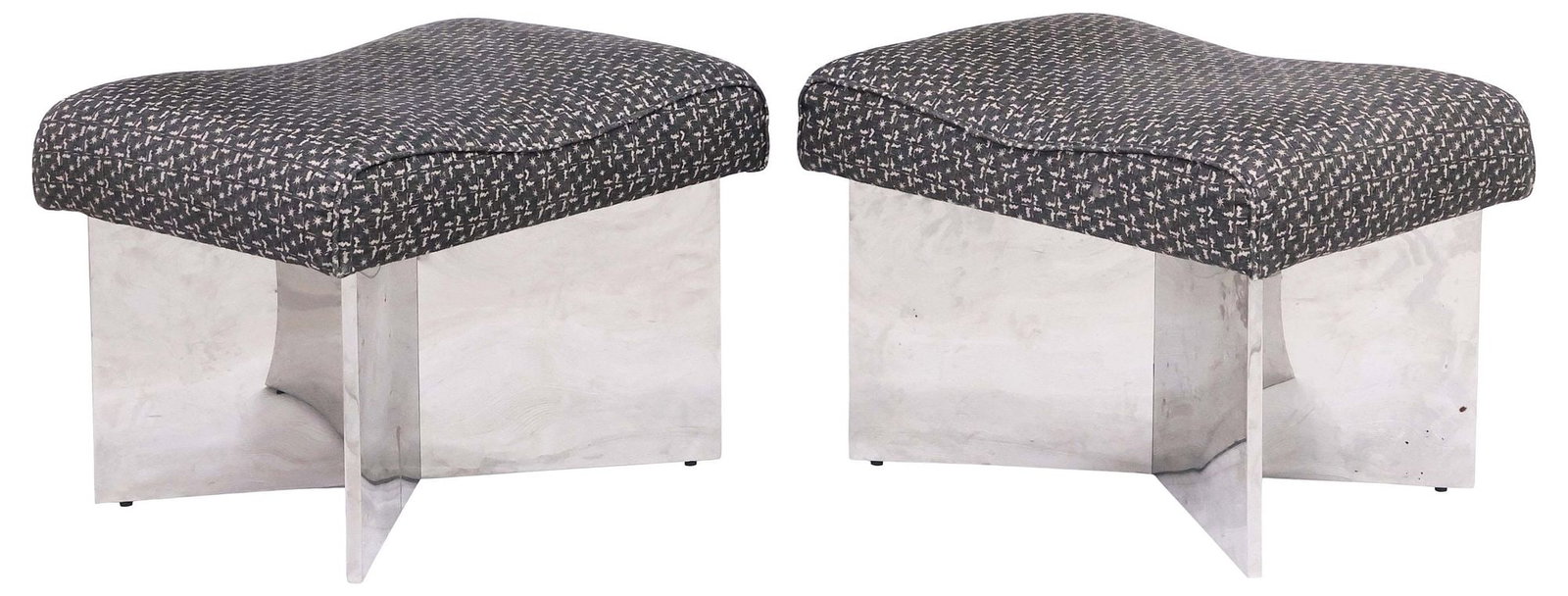 (2) JAY JEFFERS FOR ARTERIORS UPHOLSTERED CHROMED NICKEL OTTOMANS (1 of 5)