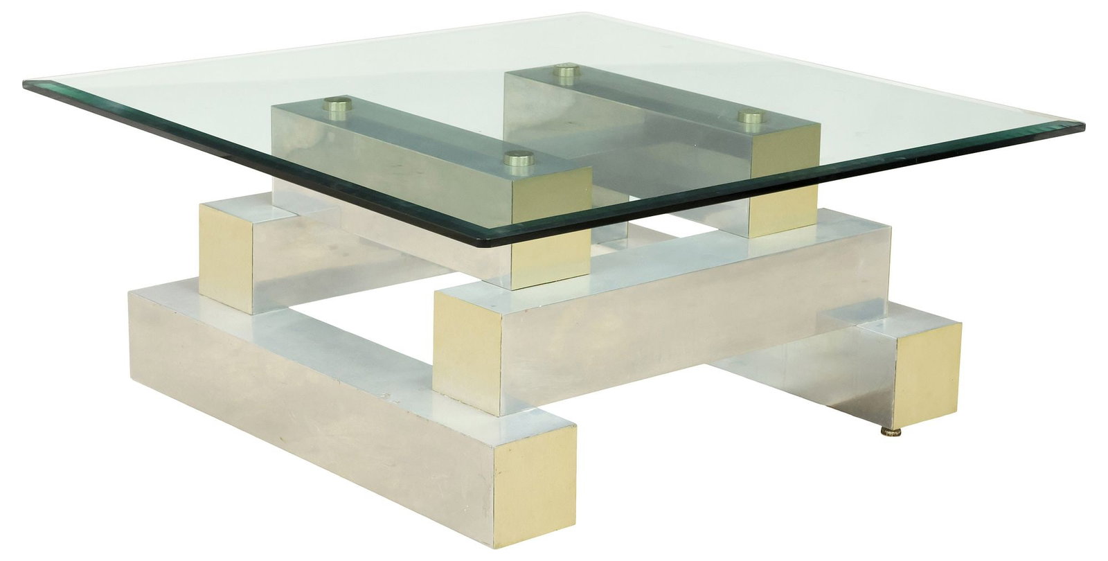 AFTER PAUL EVANS (D.1987) 'CITYSCAPE' STYLE GLASS-TOP COFFEE TABLE (1 of 4)