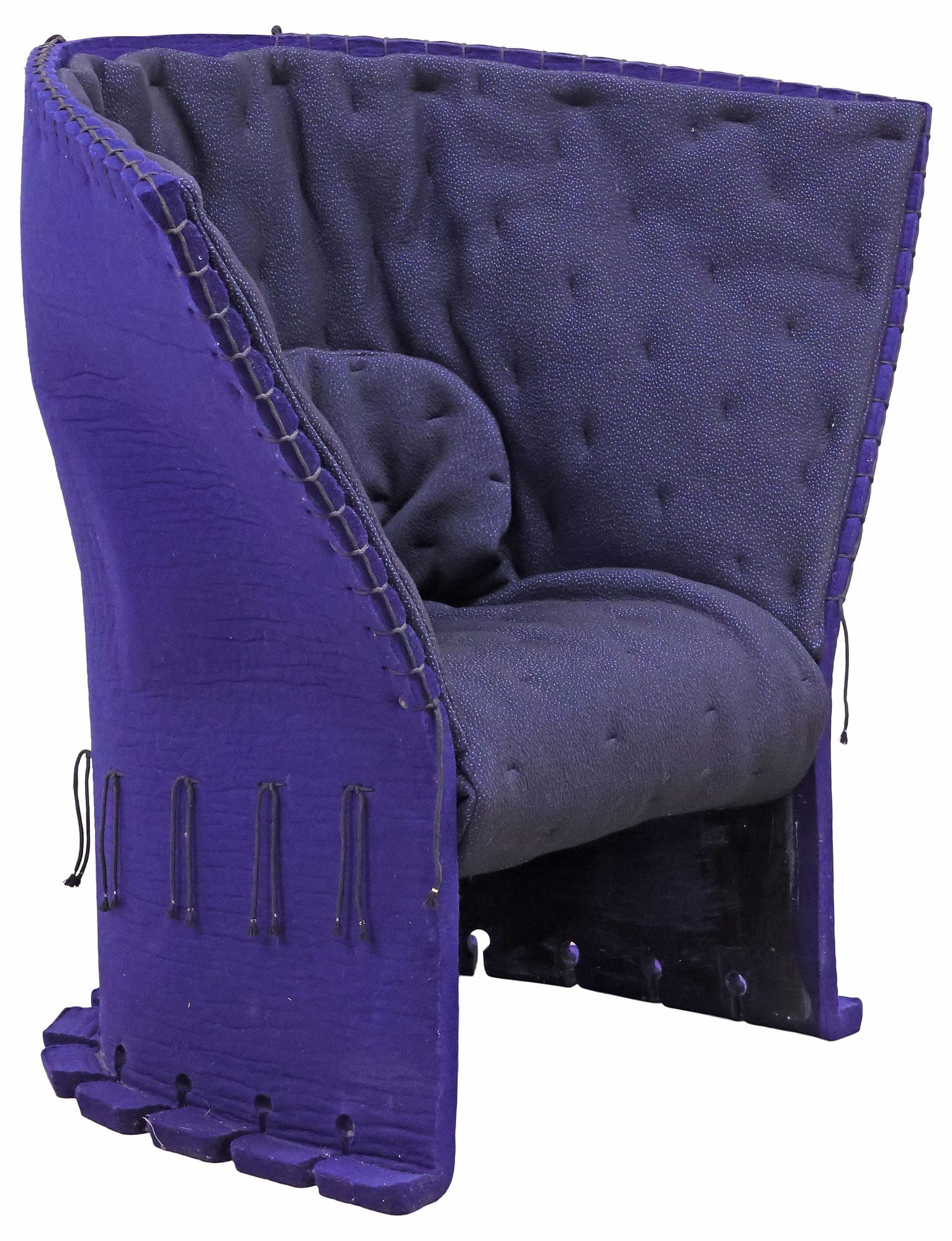 GAETANO PESCE FOR CASSINA (ATTRIB.) 'FELTRI' WOOL FELT ARMCHAIR: Modern rope-bound wool felt adjustable "Feltri" armchair, attributed to Cassina, Meda, c.1980s, original design by Gaetano Pesce (Italian, 1939-2024), removable tufted back and seat cushion with butto