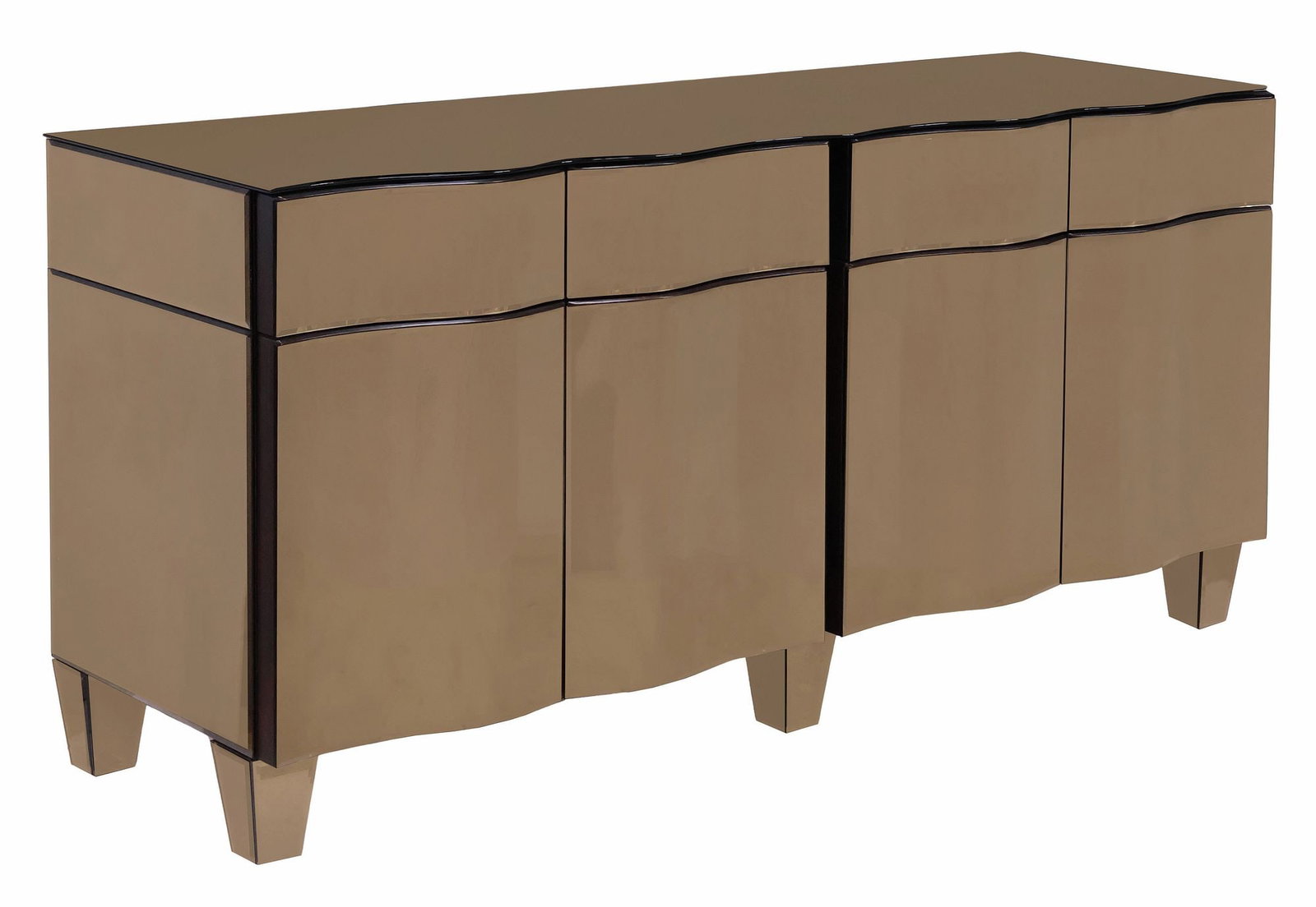 LORIN MARSH (ATTRIB.) 'SERPENTINE' MIRRORED GLASS-CLAD CREDENZA (1 of 6)