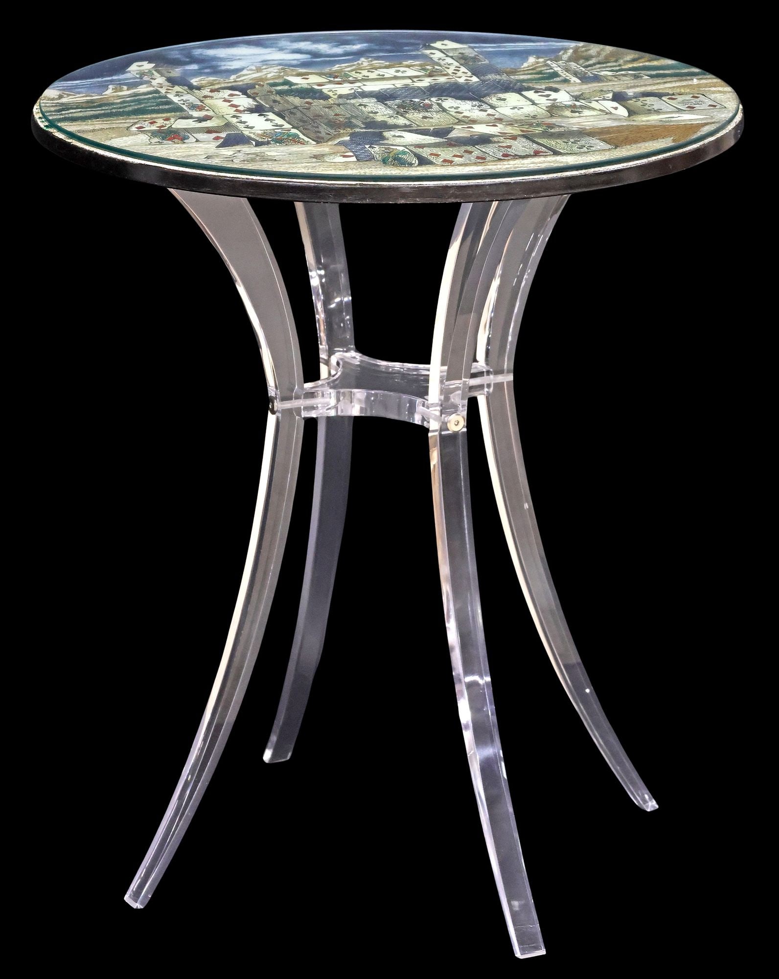 FORNASETTI MILANO 'HOUSE OF CARDS' TABLE TOP ON ACRYLIC BASE (1 of 6)