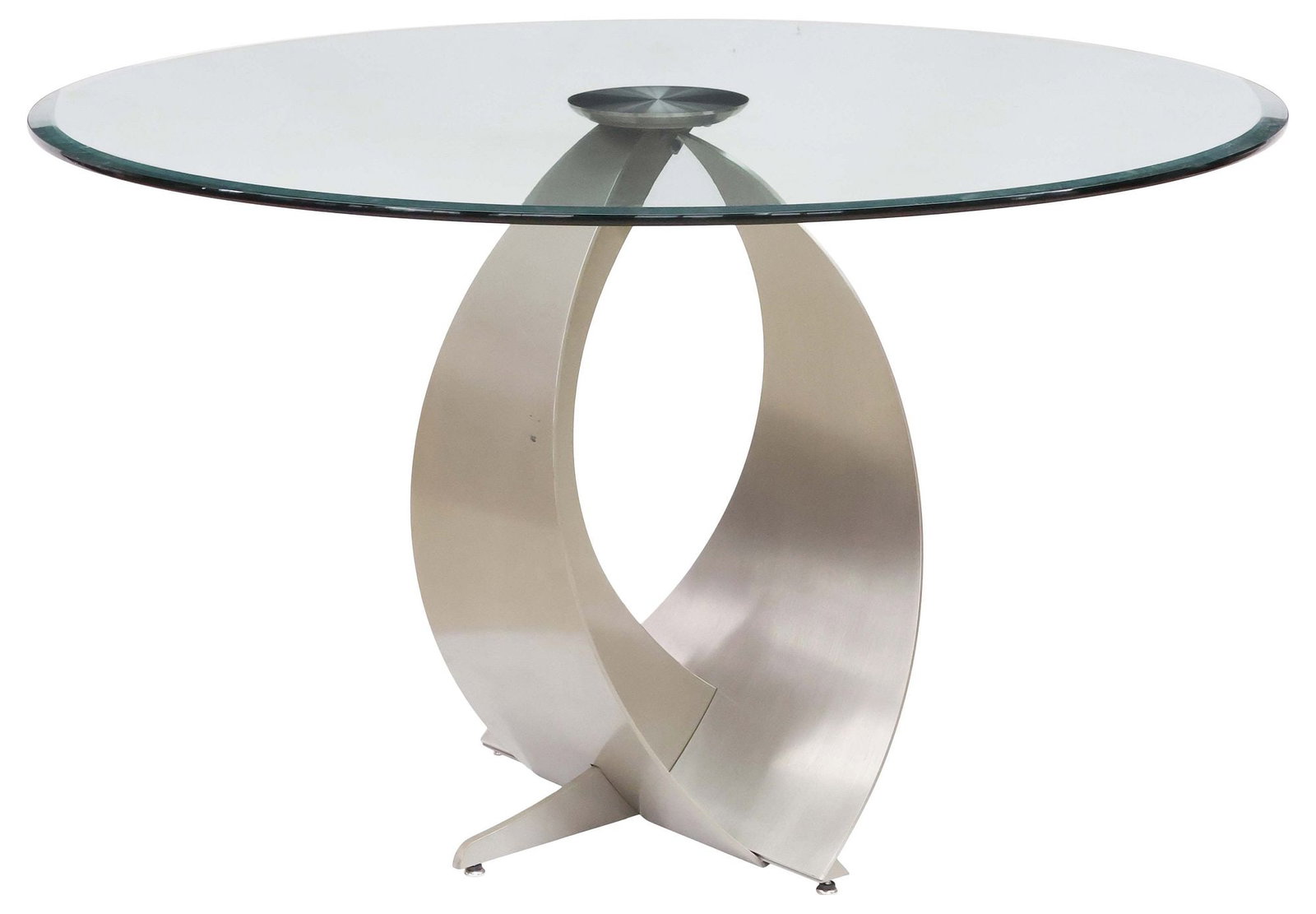 MODERN SCULPTURAL GLASS-TOP STEEL DINING TABLE (1 of 4)