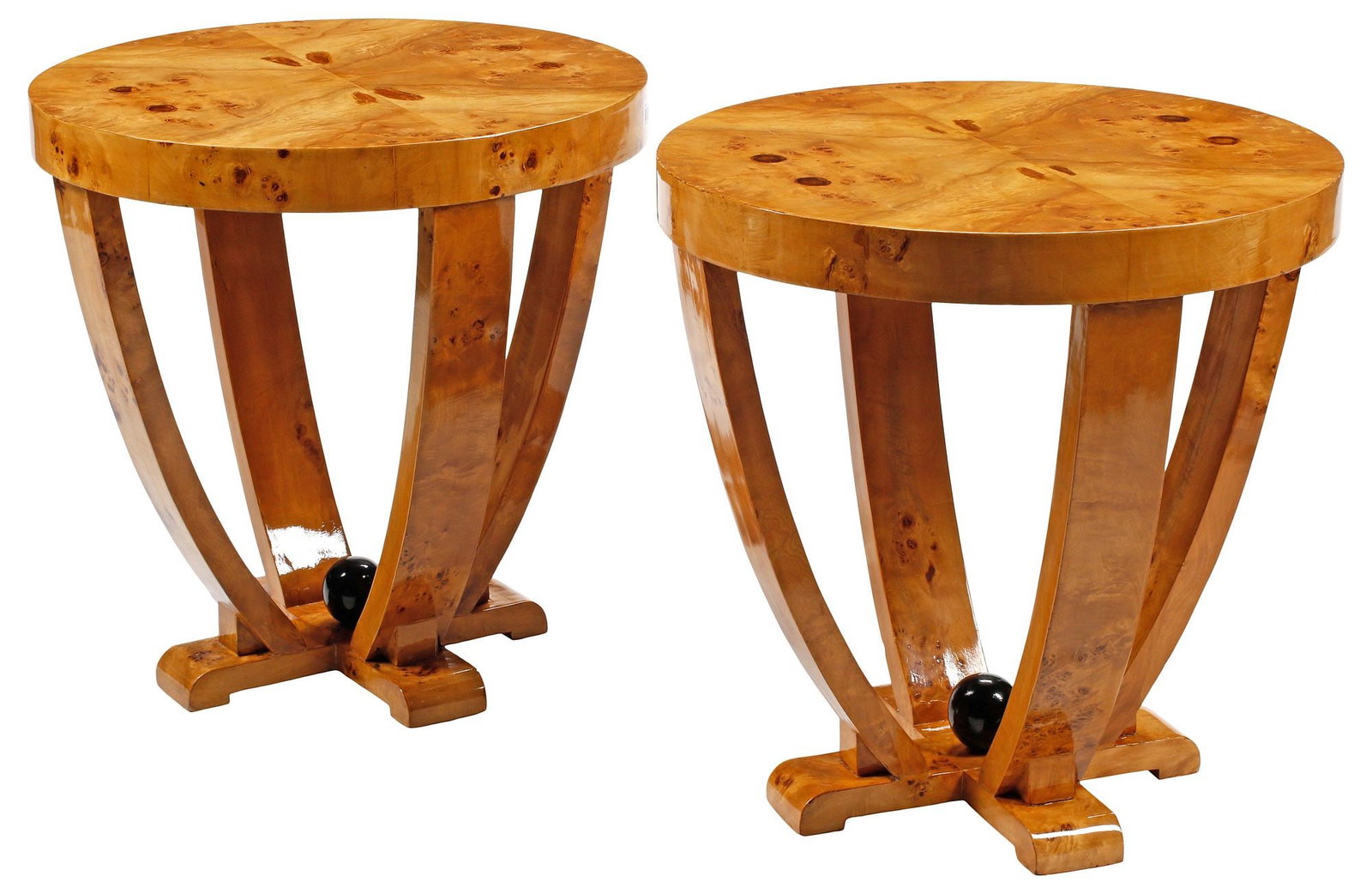 (2) ART DECO STYLE ROUND BURLWOOD SIDE TABLES (1 of 4)