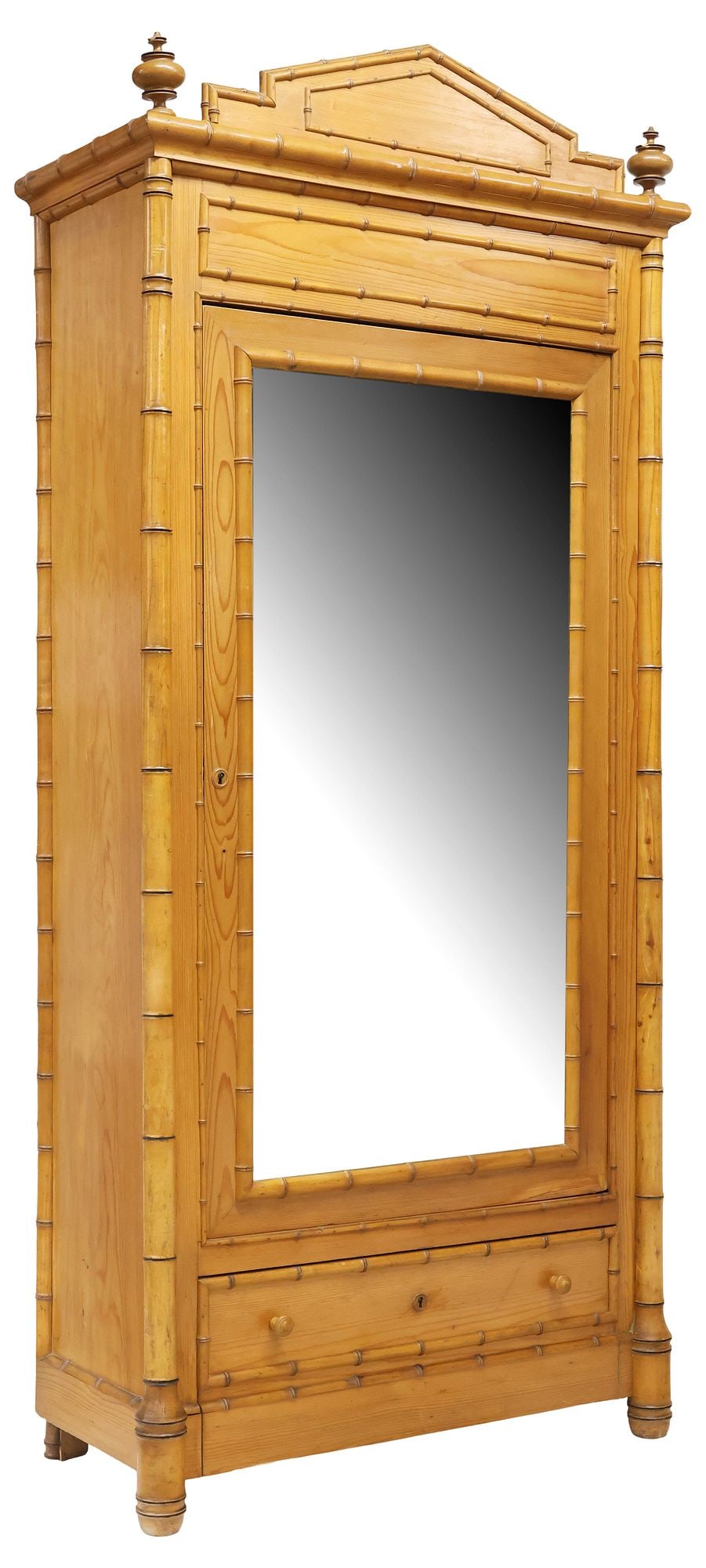 FRENCH MIRRORED PINE ARMOIRE WITH FAUX BAMBOO TURNINGS (1 of 5)