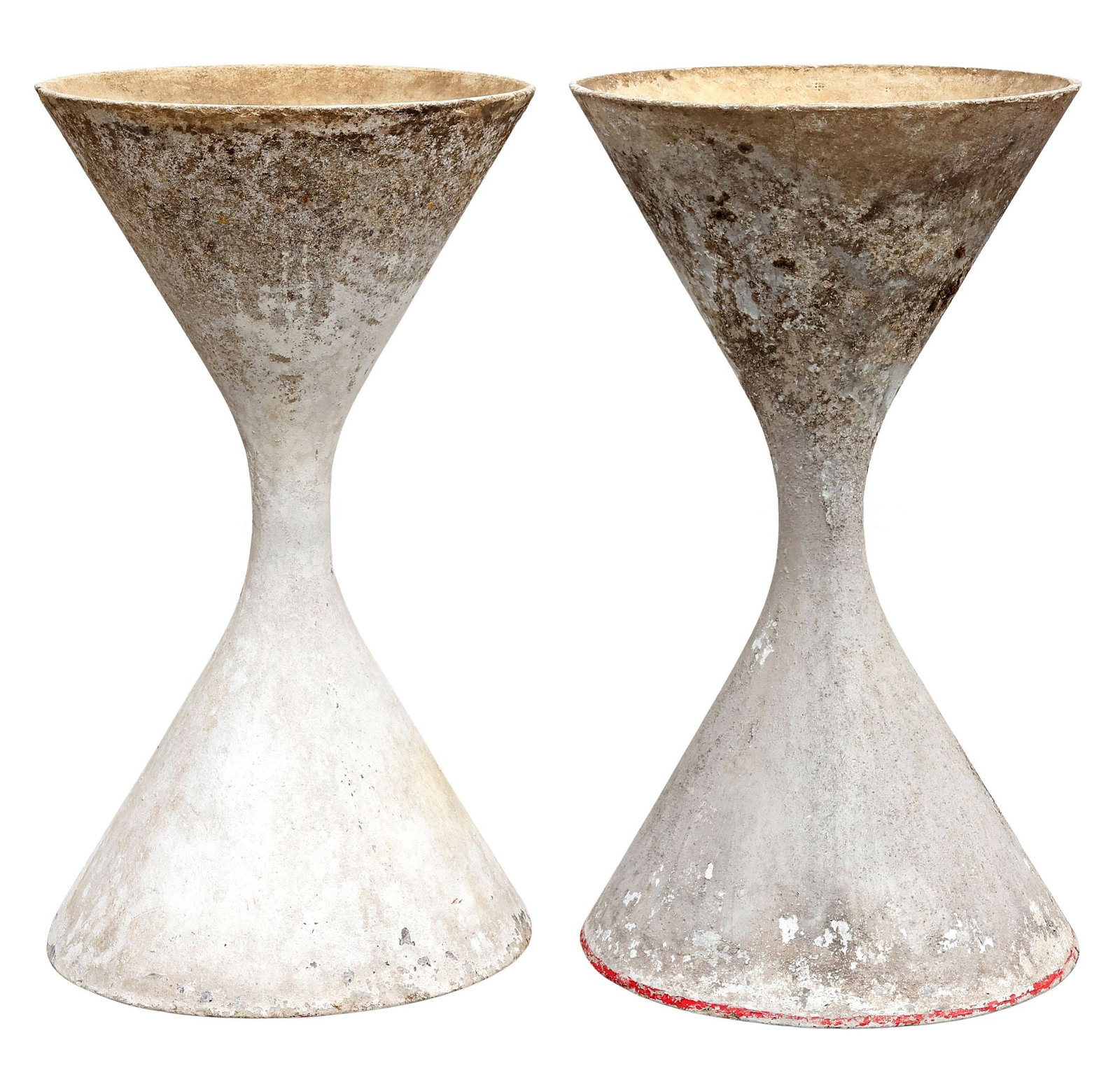 (2) MANNER OF WILLY GUHL MODERNIST 'DIABLO' PLANTERS: (lot of 2) Modernist cast composite "Diablo" planters, original design by Willy Guhl (Swiss, 1915-2004), of hourglass form, slightly varied sizes, largest: approx 38"h, 21.5"diam **PLEASE NOTE: All th
