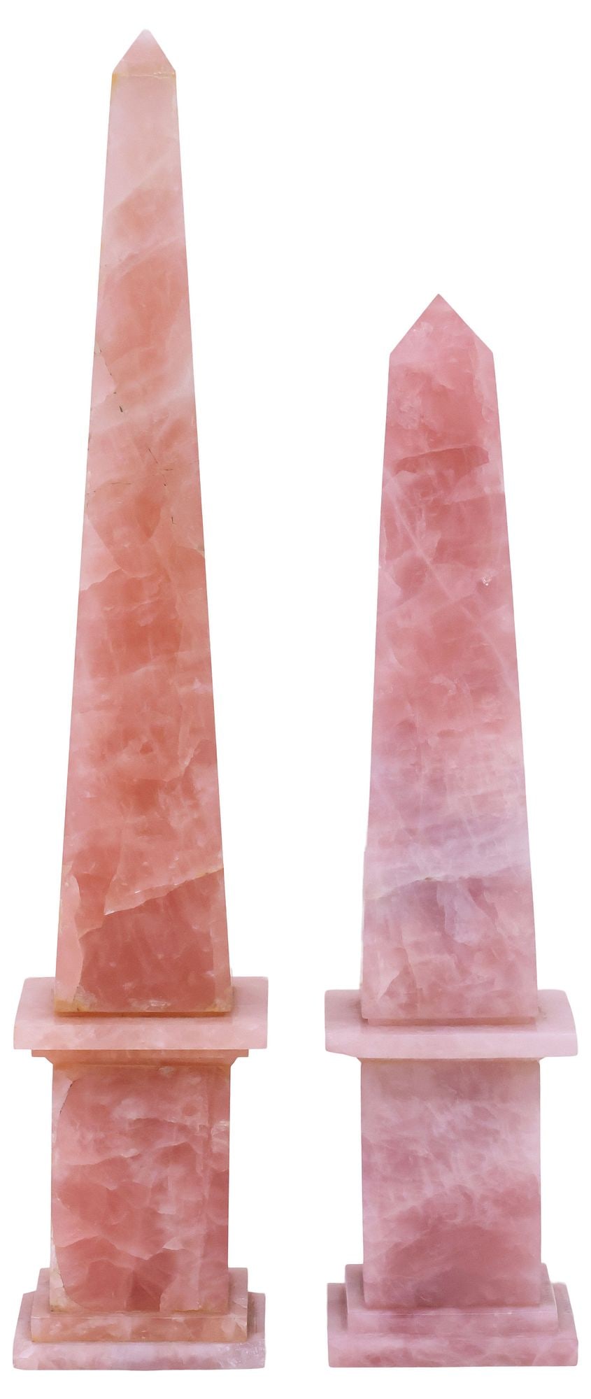 (2) LARGE SHERLE WAGNER (ATTRIB) ROSE QUARTZ OBELISKS , 22"H (1 of 5)