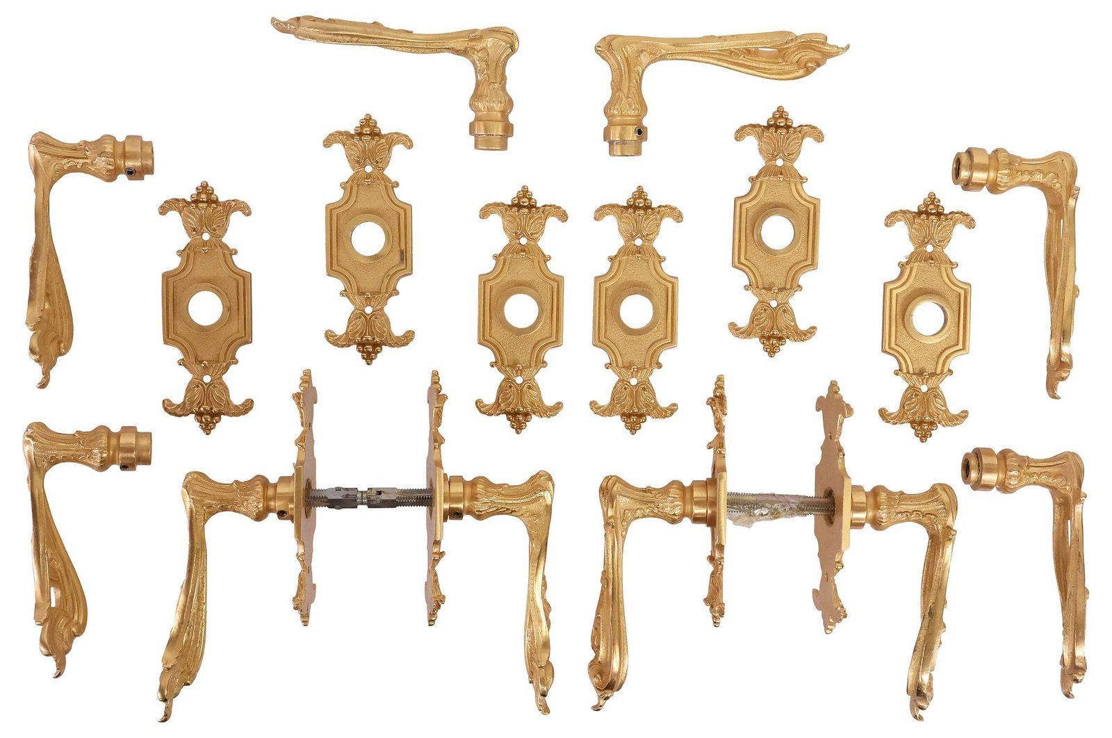 (LOT) DESIGNER SHERLE WAGNER GILT BRASS DOOR HARDWARE: LEVERS & BACKPLATES (1 of 3)