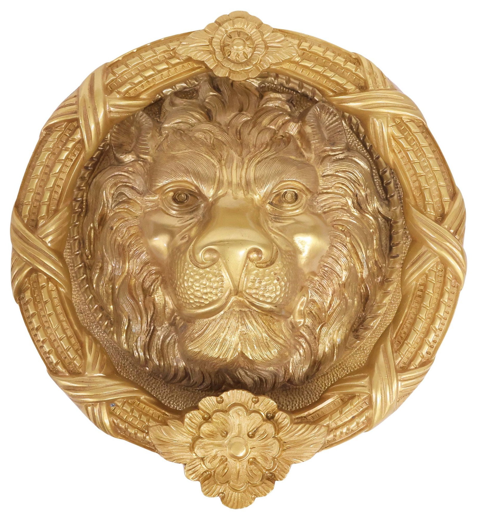 NEOCLASSICAL STYLE GILT BRONZE LION MASK DOOR KNOCKER (1 of 4)