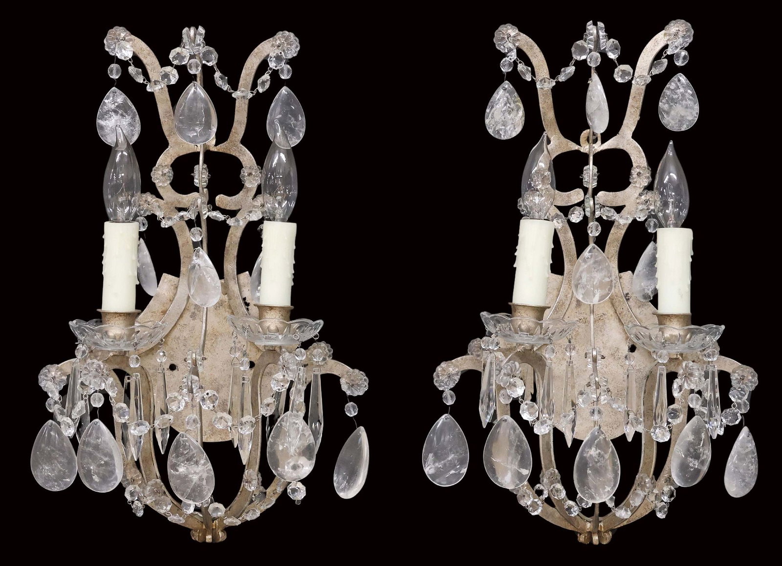 (2) IATESTA STUDIO (ATTRIB) 'MARSEILLE' SILVER LEAF & ROCK CRYSTAL 2-LIGHT WALL SCONCES (1 of 4)
