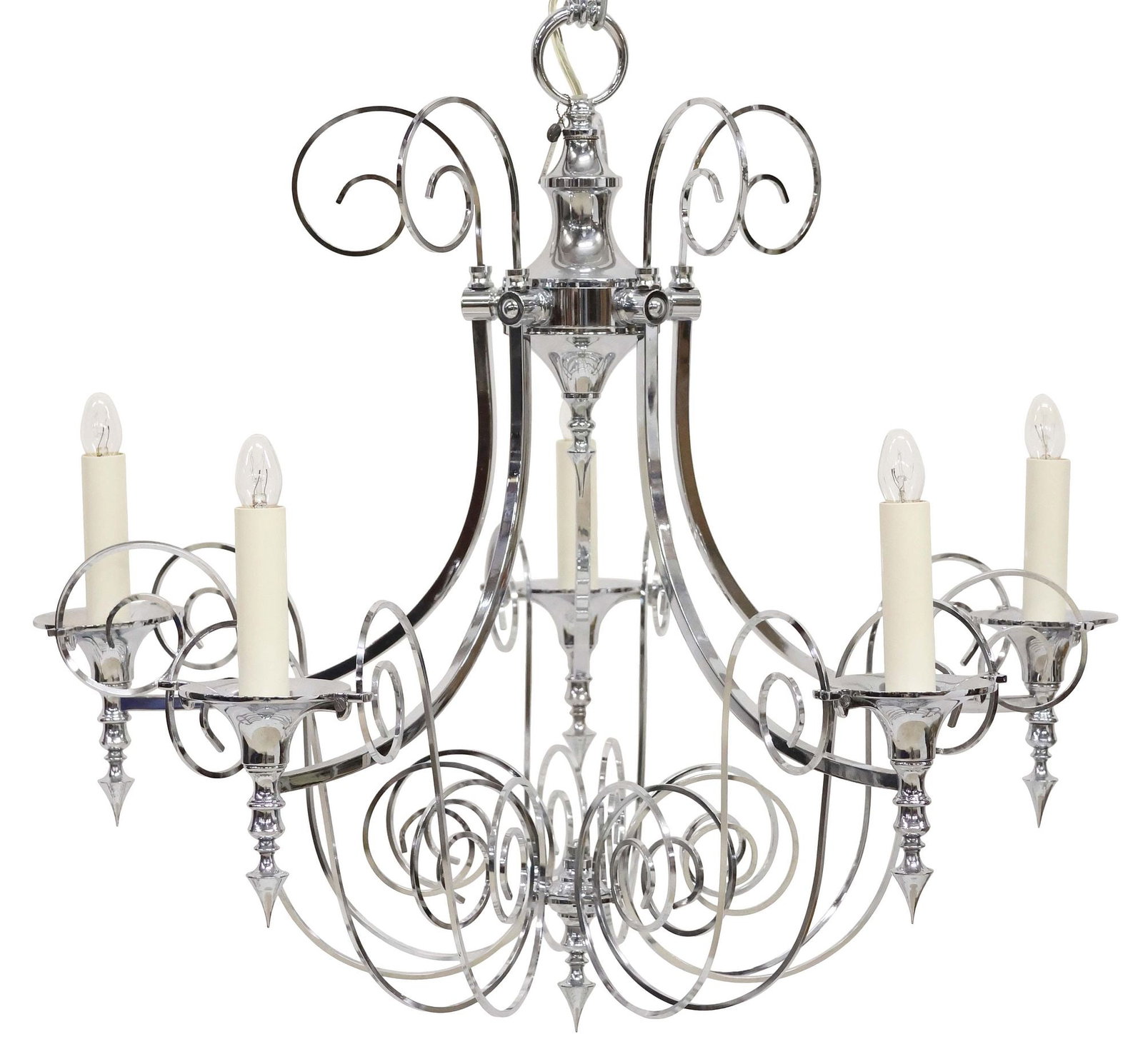GAETANO SCIOLARI (ATTRIB.) MODERN CHROMED METAL 5-LT CHANDELIER (1 of 4)