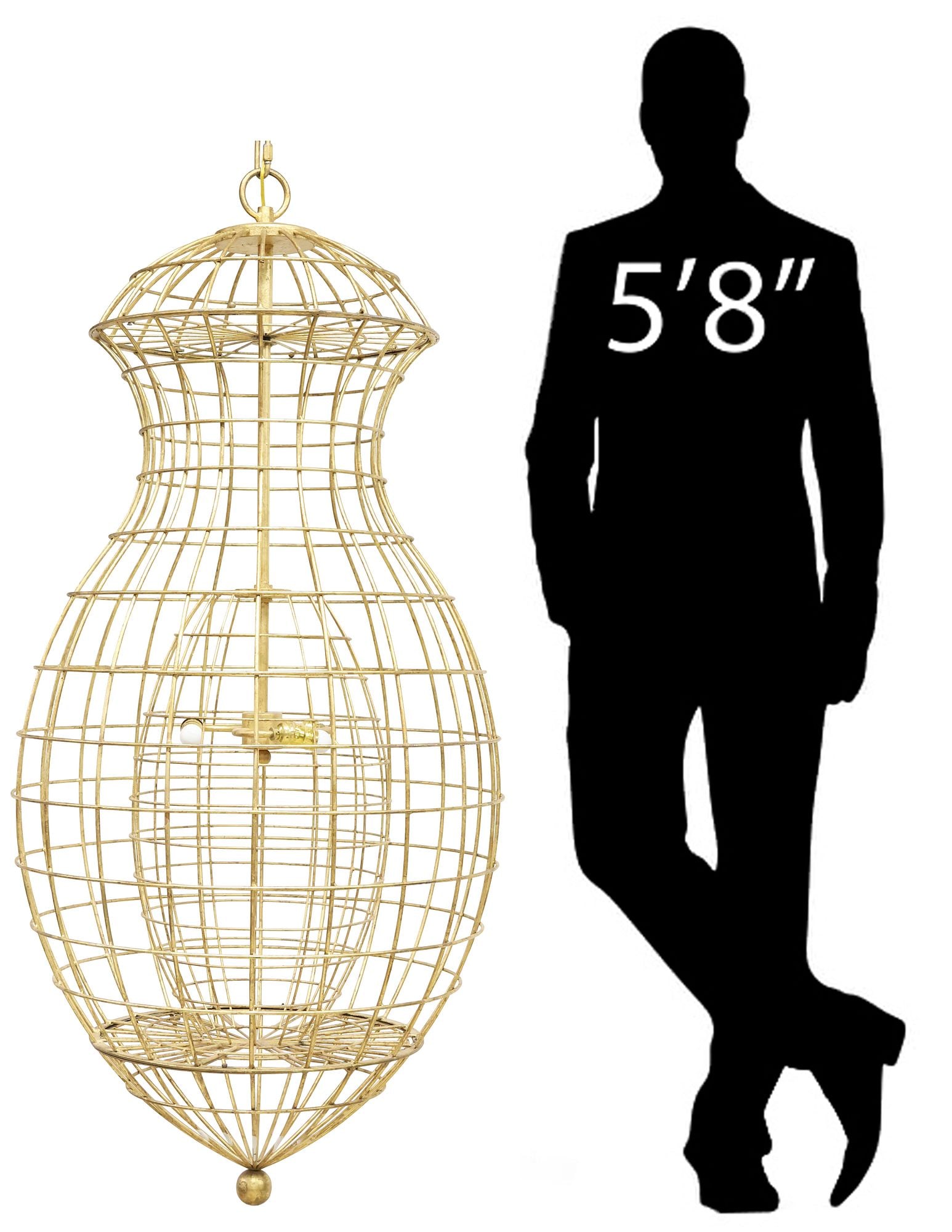 LARGE CONTEMPORARY GILT-IRON 3-LT CAGE PENDANT LAMP, 60"H (1 of 5)