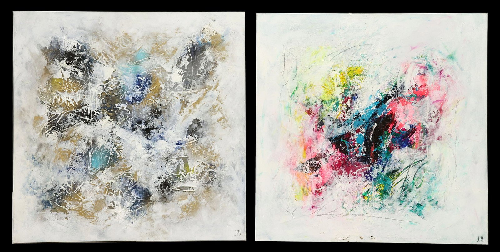 (2) JESSICA M. CHAIX (TEXAS, 20TH C.) ABSTRACT ACRYLIC PAINTINGS, 36" X 36" (1 of 4)