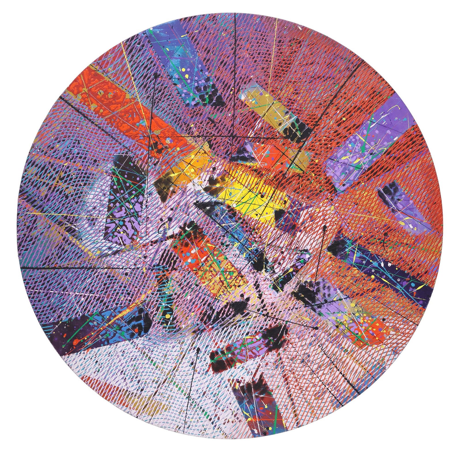 PAUL MAXWELL (1925-2015) ABSTRACT PAINTING, 'DISGUISED PLANET,' 36"DIAM (1 of 3)