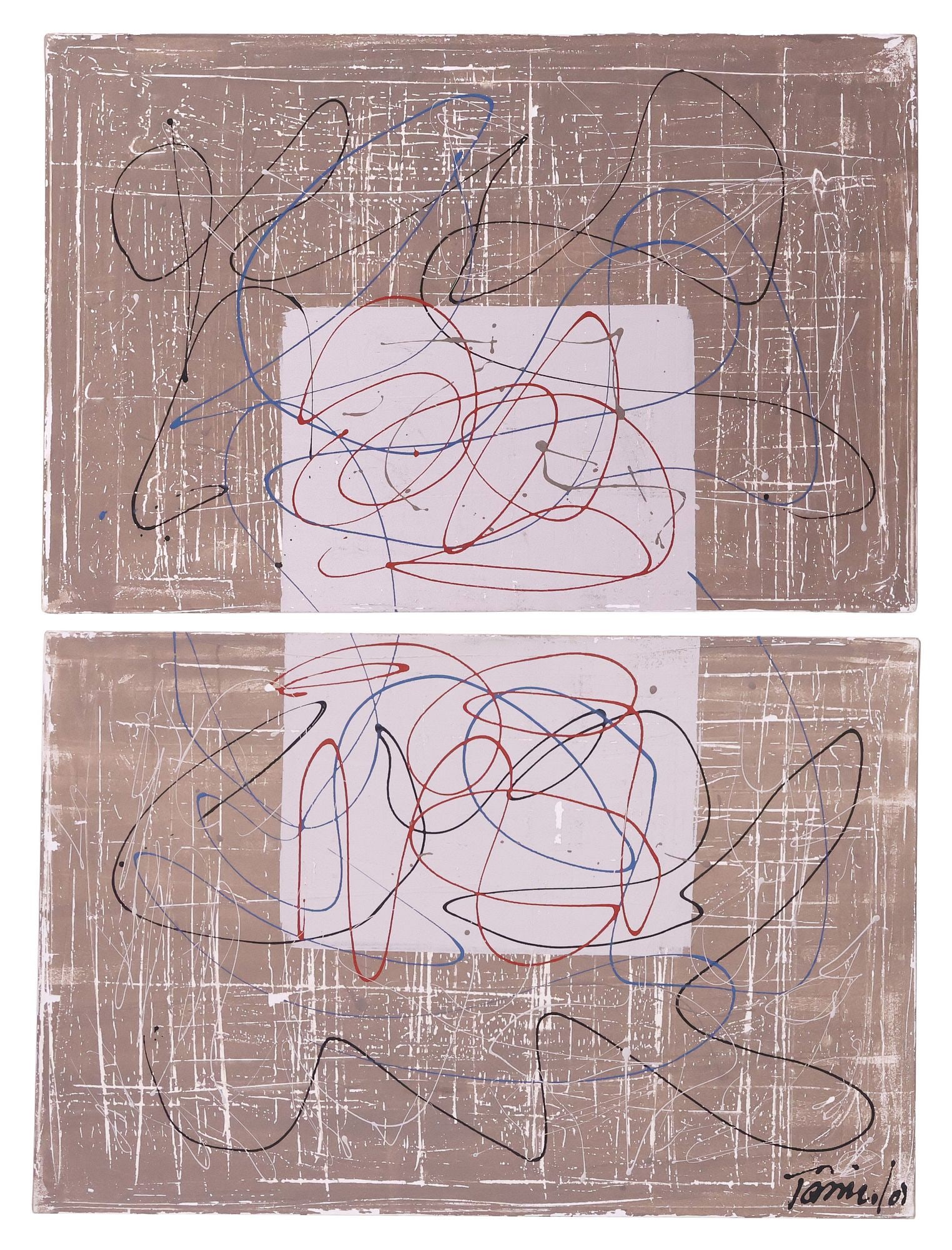 (2) SIGNED ABSTRACT EXPRESSIONIST DIPTYCH PAINTING (1 of 5)