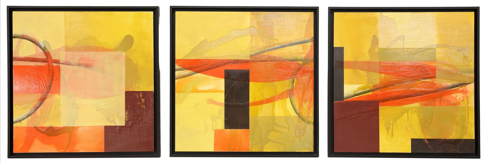 (3) HOWARD HERSH (B. 1942) OIL ON BOARD TRIPTYCH, 'WALK' (1 of 6)