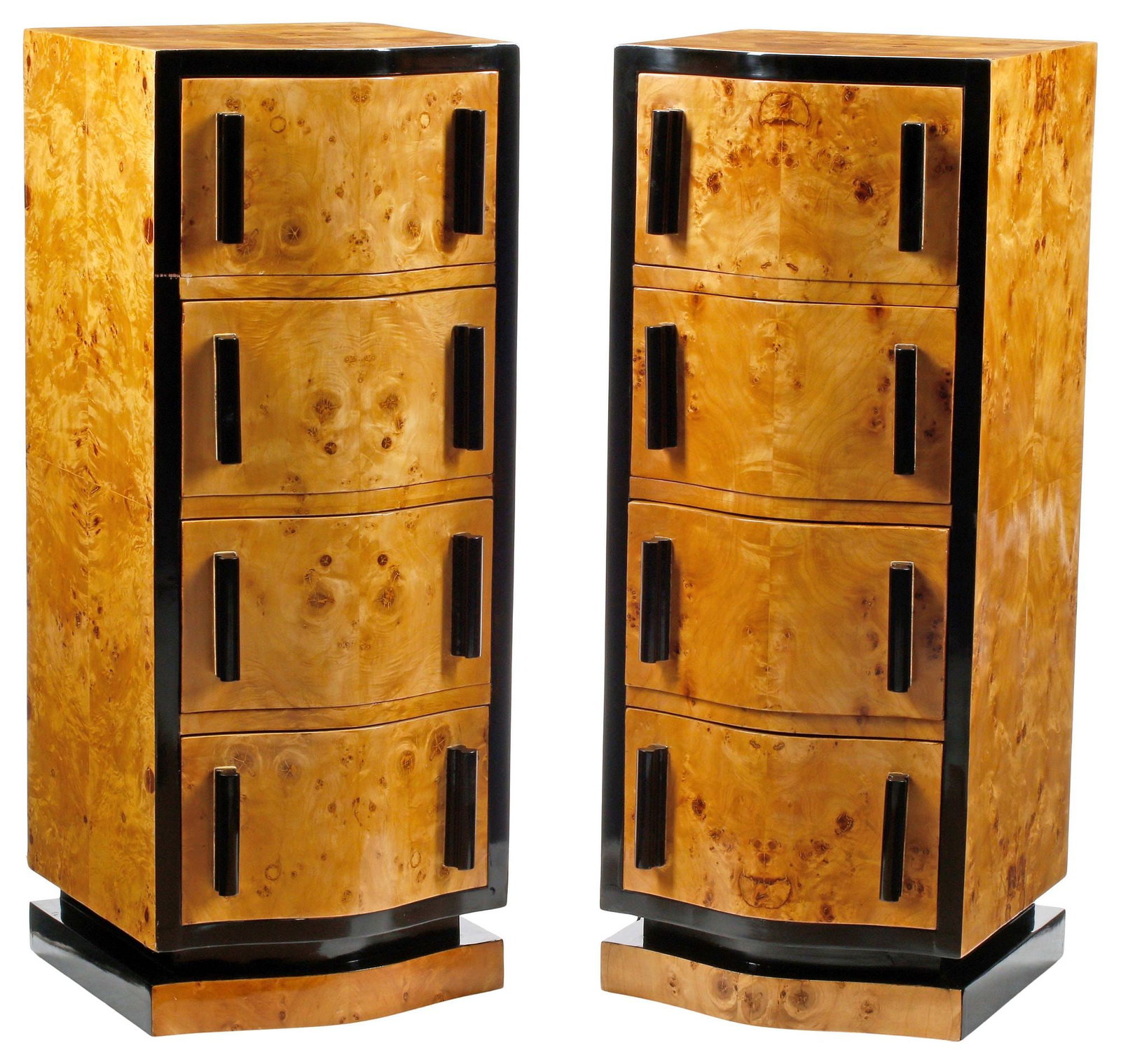 (2) ART DECO STYLE BURLWOOD & EBONIZED 4-DRAWER TALL CHESTS (1 of 4)