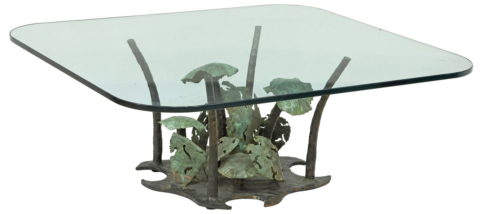 SILAS SEANDEL (B.1937) PATINATED BRONZE GLASS-TOP FOLIATE COFFEE TABLE (1 of 5)