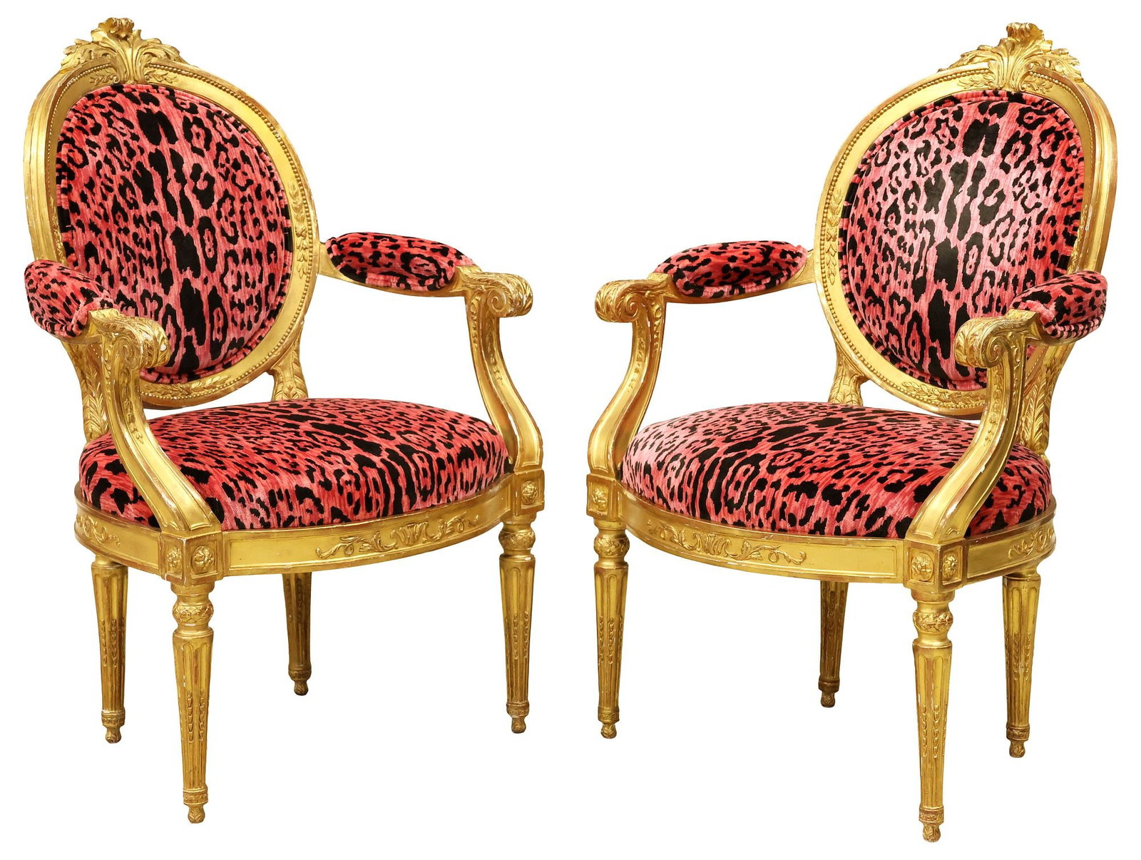 (2) FINE FRENCH LOUIS XVI STYLE GILTWOOD FAUTEUILS IN LUIGI BEVILACQUA UPHOLSTERY (1 of 3)