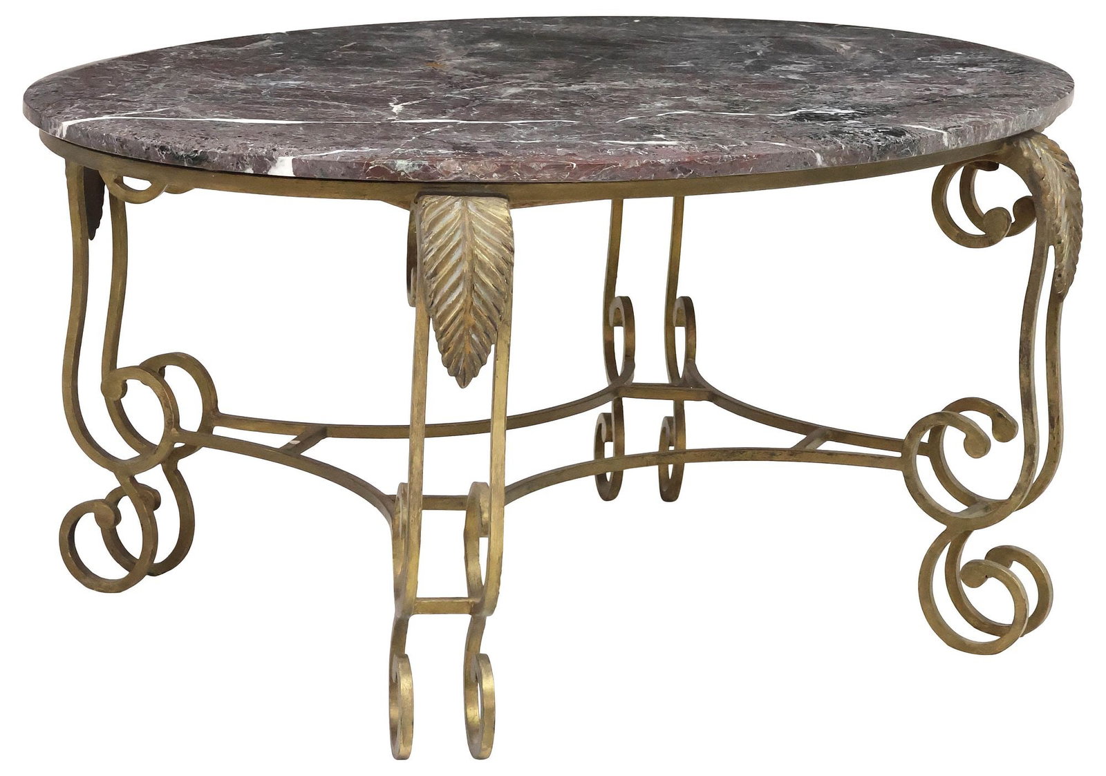 NEOCLASSICAL STYLE MARBLE-TOP SCROLLED WROUGHT IRON COFFEE TABLE (1 of 4)