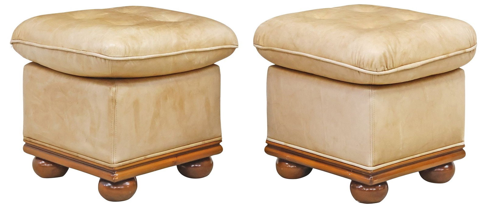 (2) LEATHER UPHOLSTERED SQUARE OTTOMANS / FOOTSTOOLS (1 of 4)