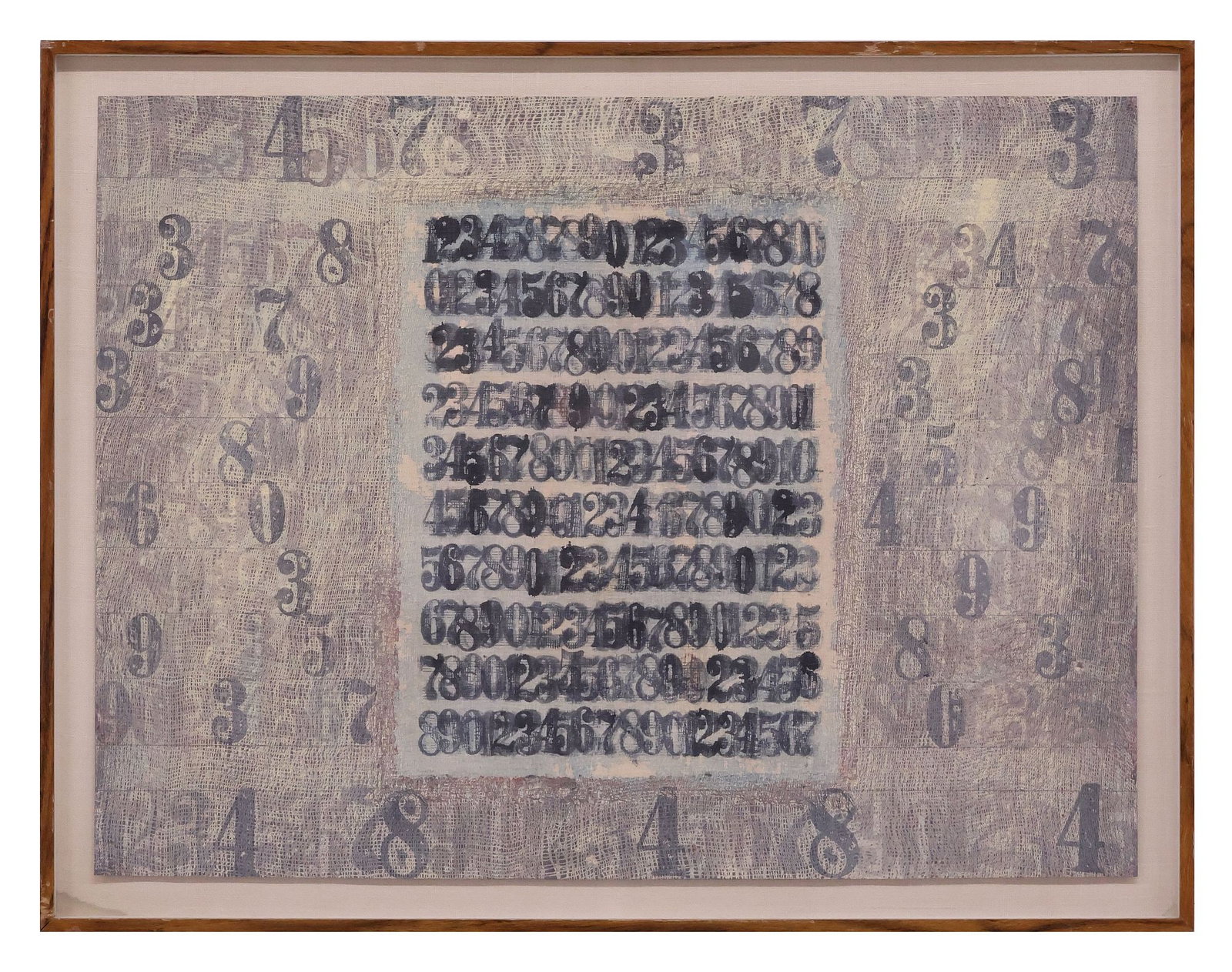 JEAN EDELSTEIN (1927-2022) MIXED MEDIA ARTWORK ON GAUZE, NUMERALS (1 of 3)