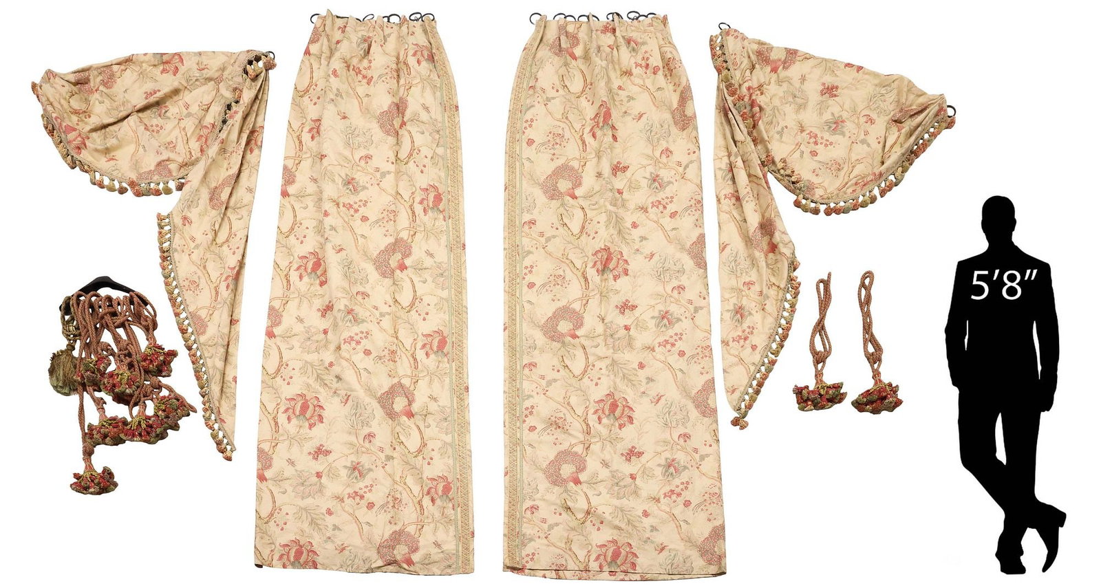 (4) CUSTOM BENNISON DRAPERY CURTAINS & VALENCES, SAMUEL & SONS TRIM (1 of 7)