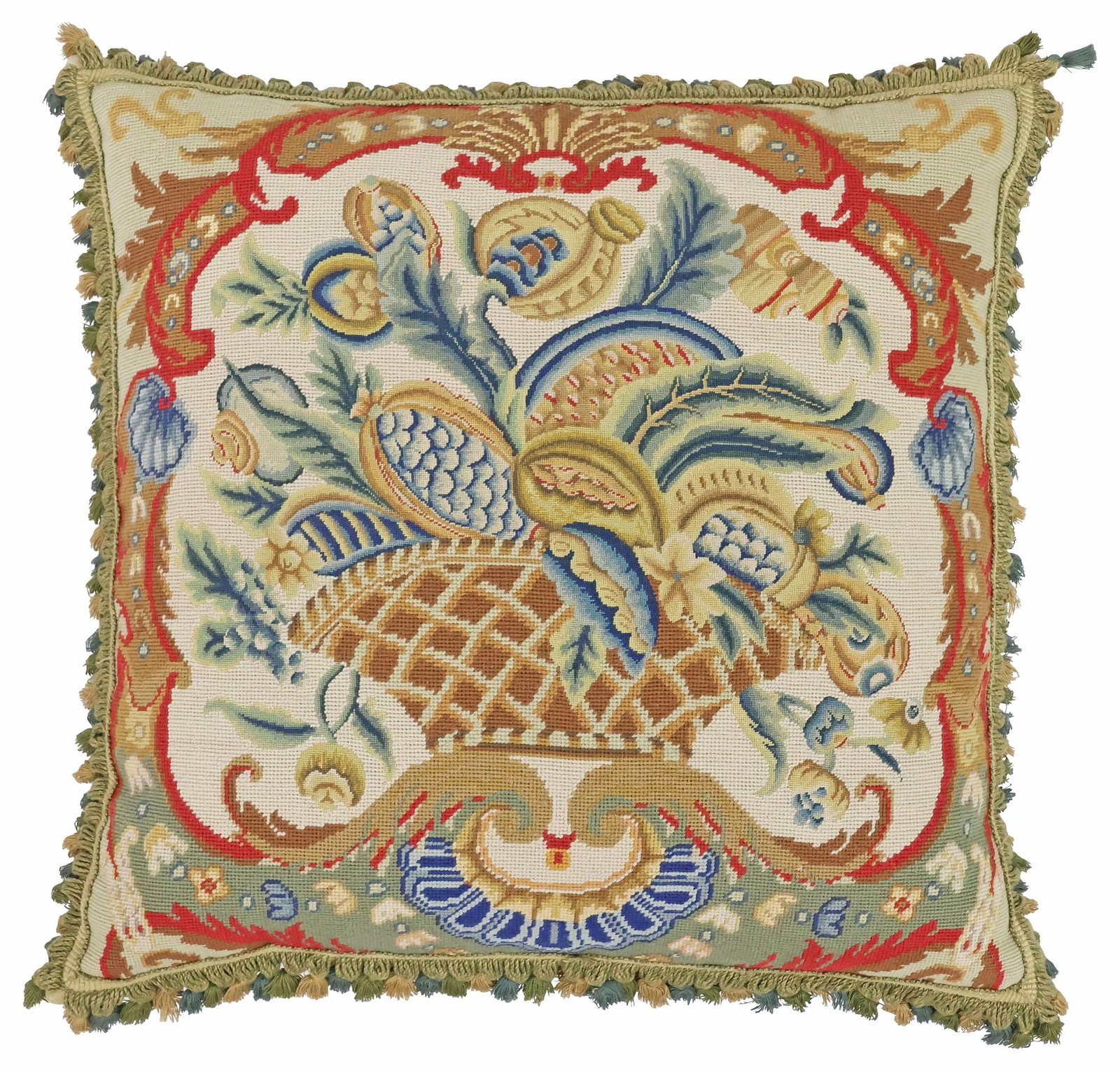 CUSTOM ANTIQUE FRUIT & FLORAL BASKET TAPESTRY THROW PILLOW (1 of 3)