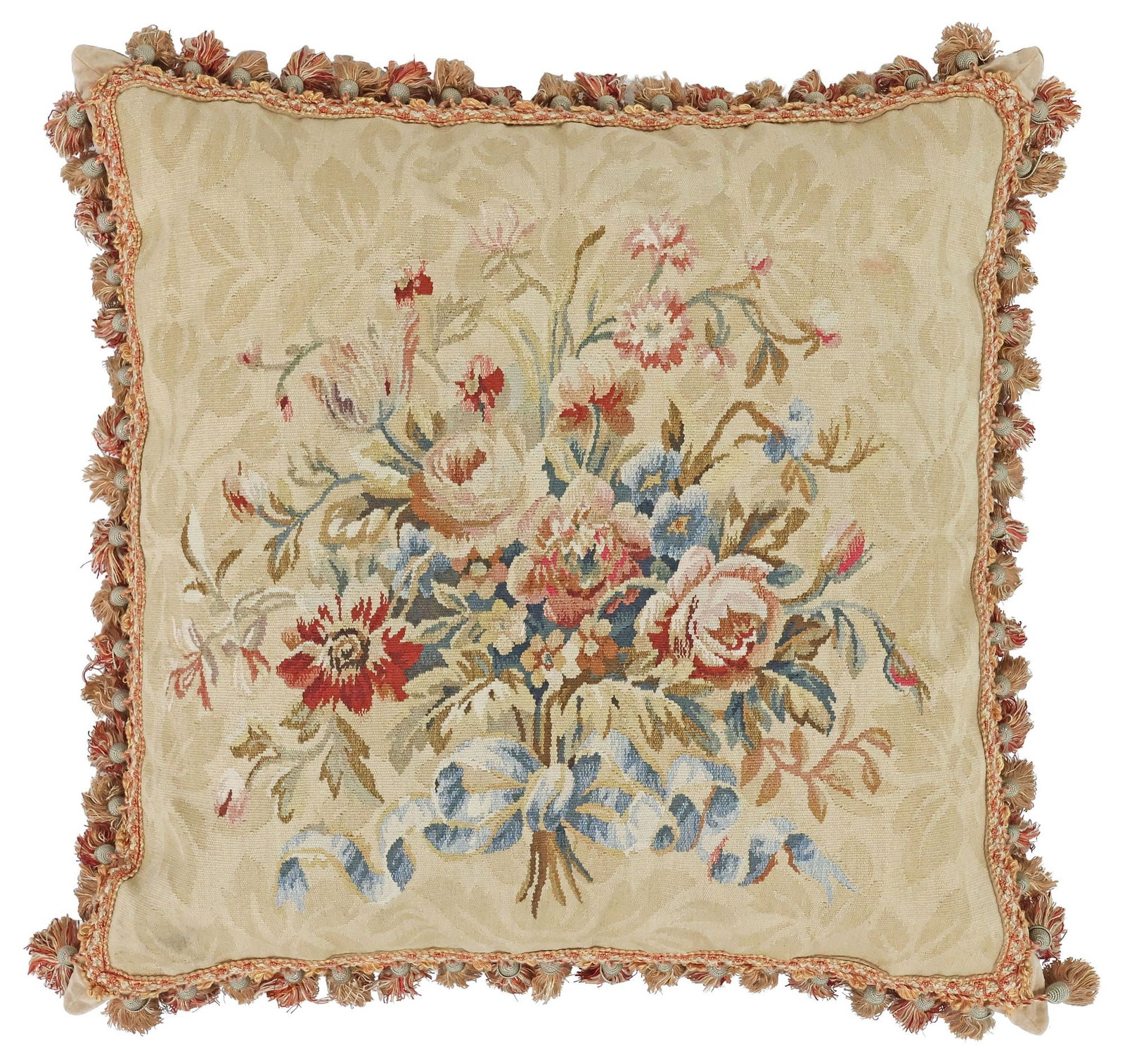 CUSTOM DOWN-FILLED ANTIQUE FLORAL BOUQUET TAPESTRY THROW PILLOW (1 of 3)